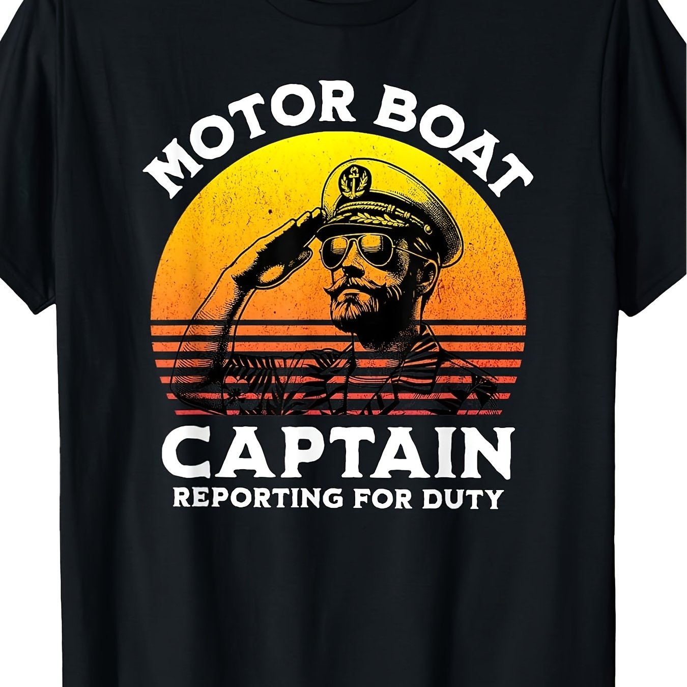 TEMU T-shirt amusant "Capitaine de bateau à moteur, à vos ordres" Col rond amusant avec imprimé élégant Vêtement de voyage décontracté et confortable
