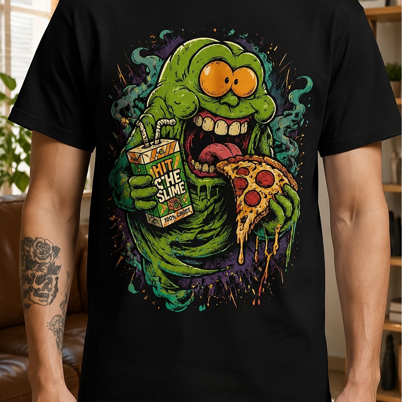 TEMU T-shirt unisexe pour homme avec imprimé Slimer vert, du Jour de l'Indépendance, streetwear décontracté toutes saisons, vêtement , pour les fans