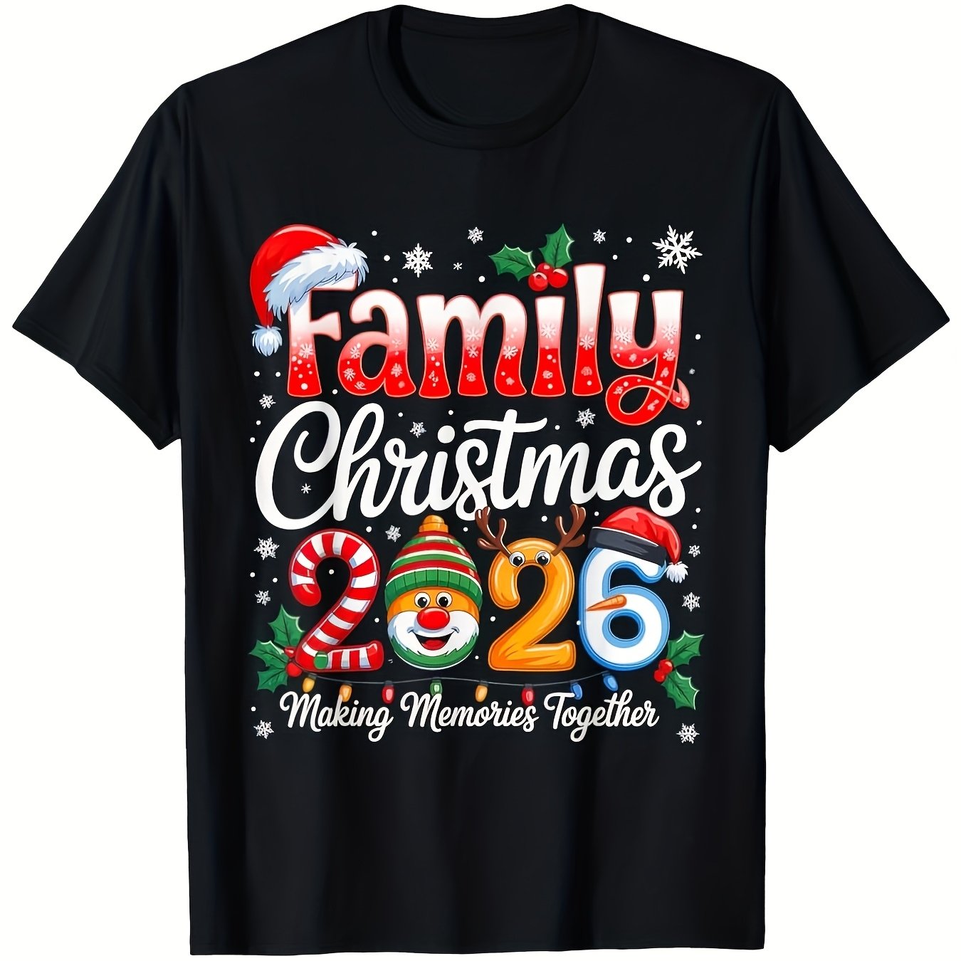 TEMU Unisex Matching Family Christmas 2026 Tshirts Santa Reindeer Print Soft Pure Short Sleeve Crew Neck Tees Red Green White Holiday Colors Matching