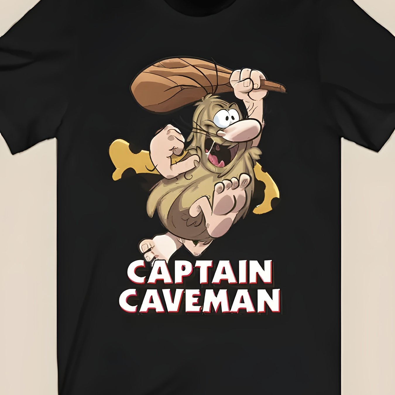 TEMU T-shirt unisexe avec de dessin animé (imprimé Capitaine Cinglé) – T-shirt noir à manches courtes et col rond, style amusant, et ludique, coupe