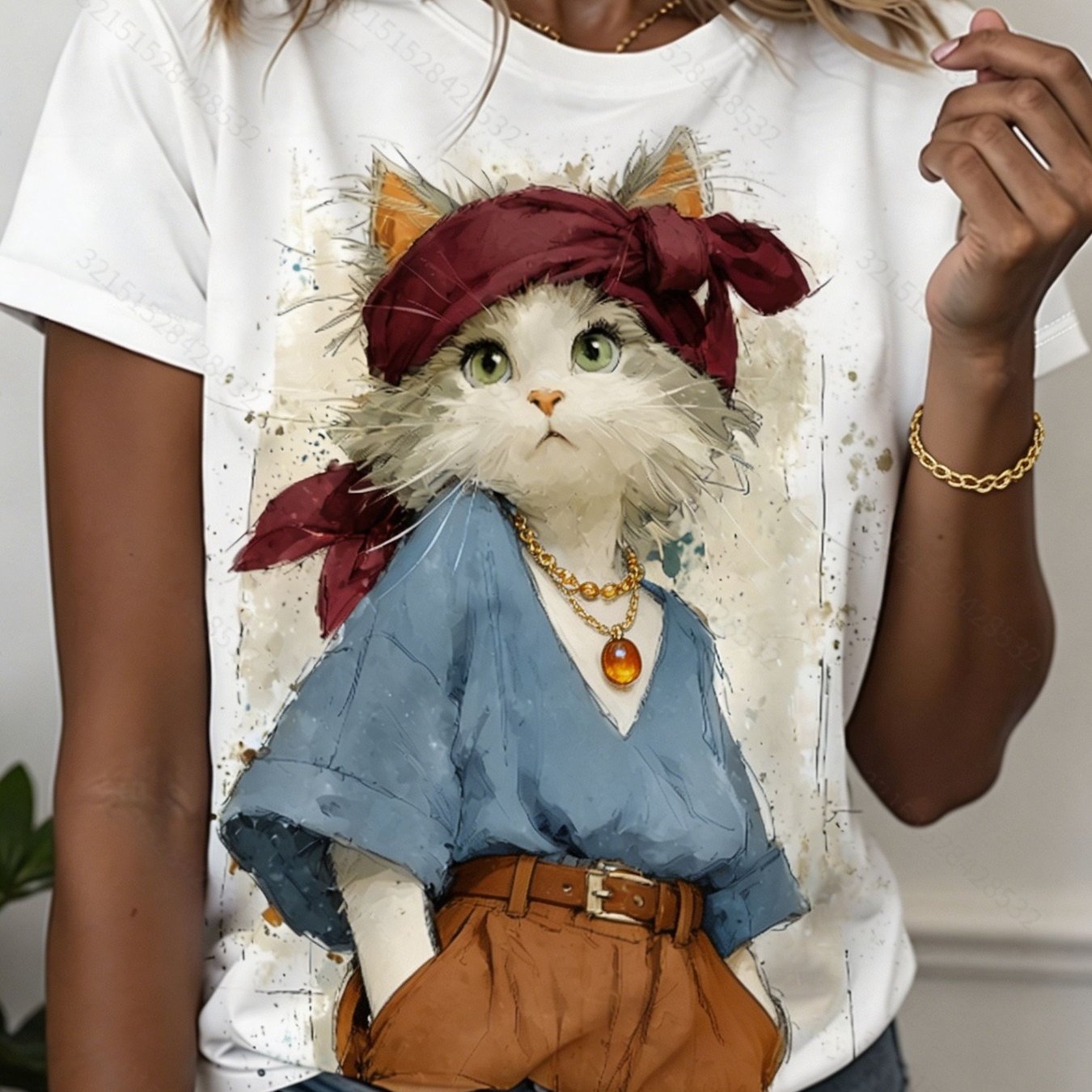 TEMU Men' And 's Retro Cat Headscarf Graphic T-shirt - Short Sleeve Crew Neck Tee With Suitable For Casual Wear Themed Outfits Everyday Use - Machine