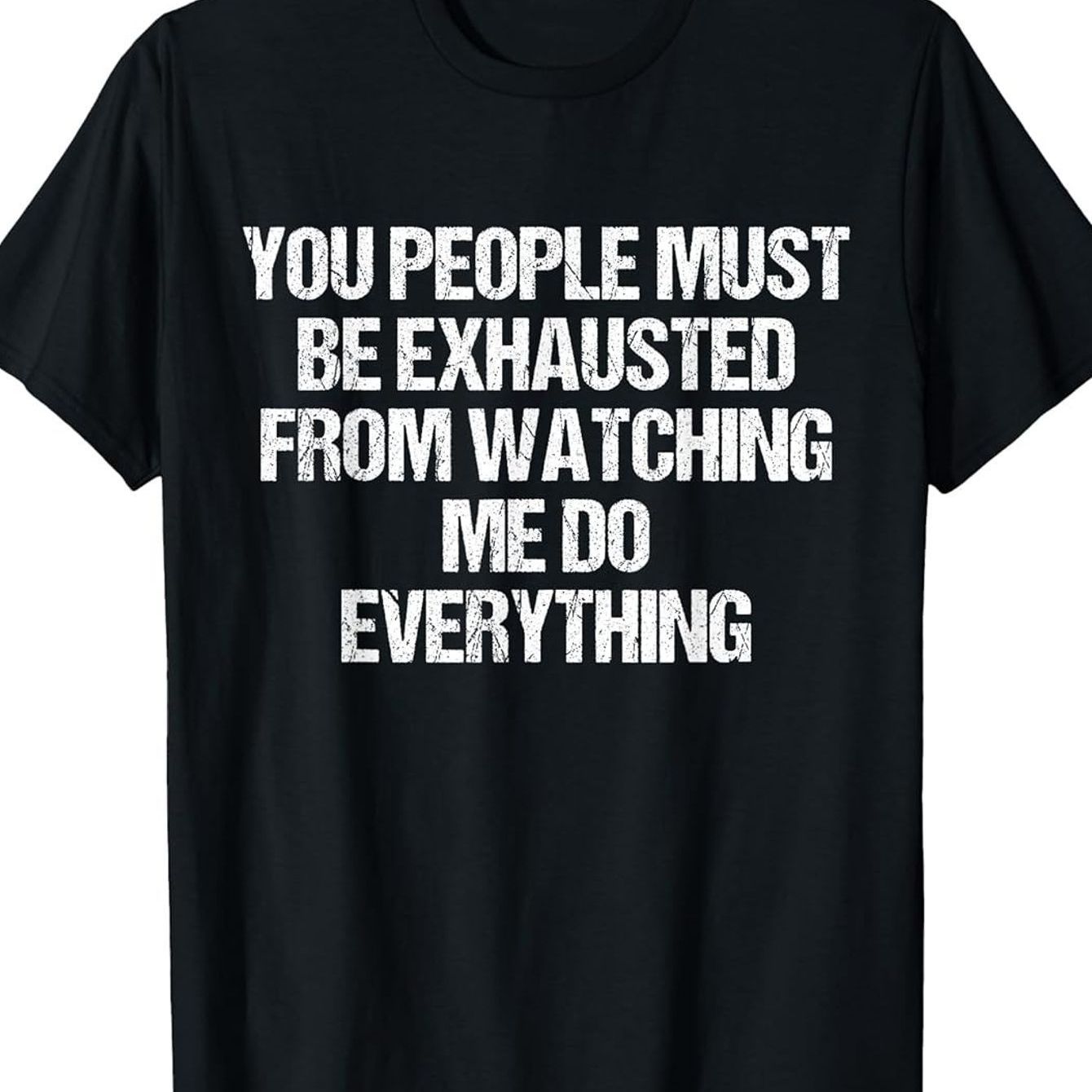 TEMU T-shirt noir ludique avec un message : "Épuisé de me voir faire tout" pour du multitâche !