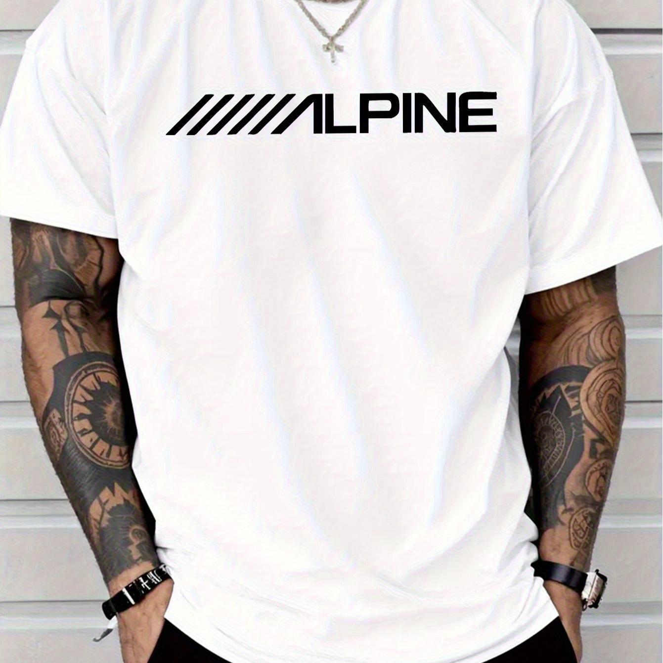 TEMU Unisex Casual Alpine Logo T-shirt – White Short-sleeve Crew Neck Summer Style, Streetwear Essential, Relaxed Fit | Modern Graphic T-shirt |