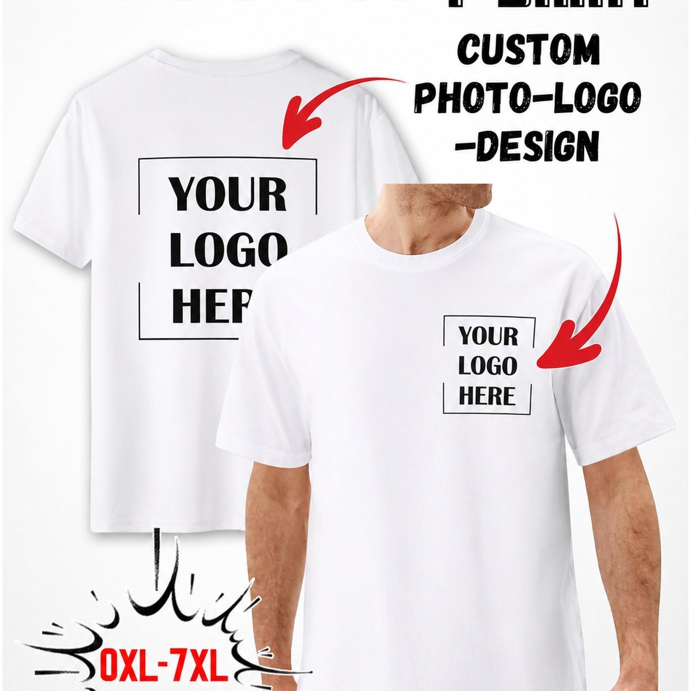 TEMU Custom T-shirt, Classic Short-sleeve, Personalized Logo And Graphic Options, Perfect For Branding , Available In Multiple Sizes From Oxl To 7xl,