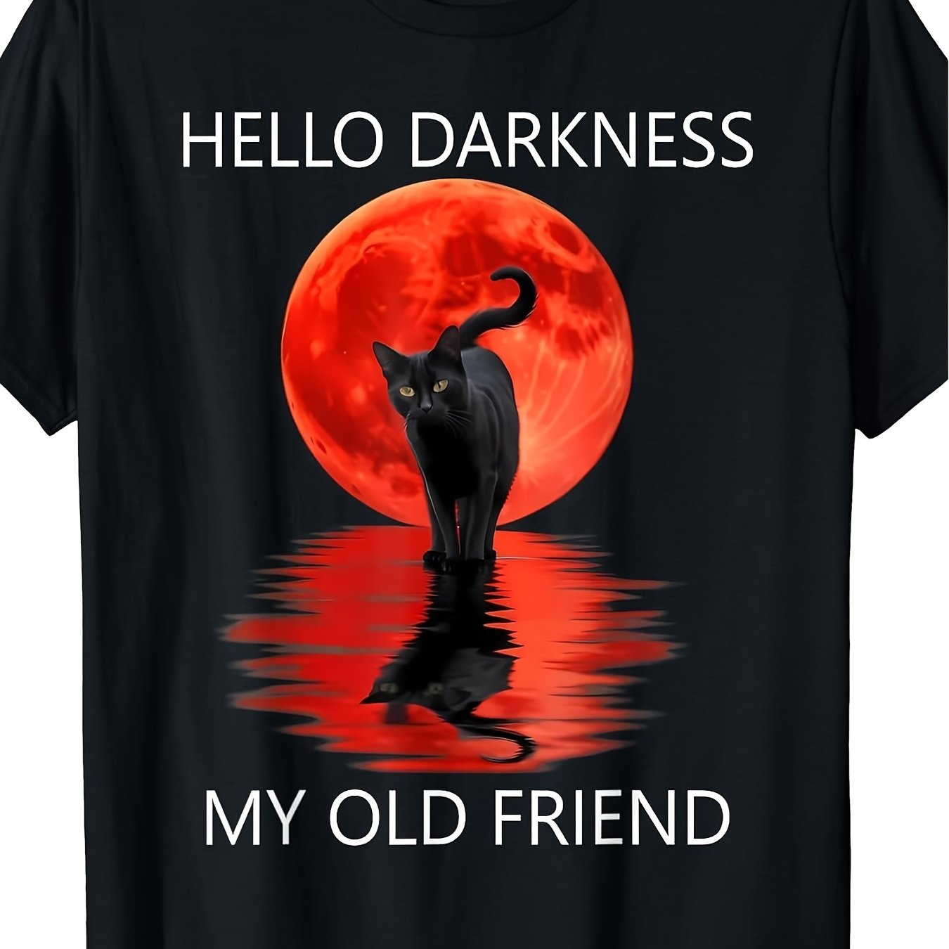 TEMU T-shirt Chat les Ténèbres Mon Vieil Ami les Ténèbres, Col Rond Amusant avec Impression Tendance, Vêtement de Voyage Décontracté et Confortable