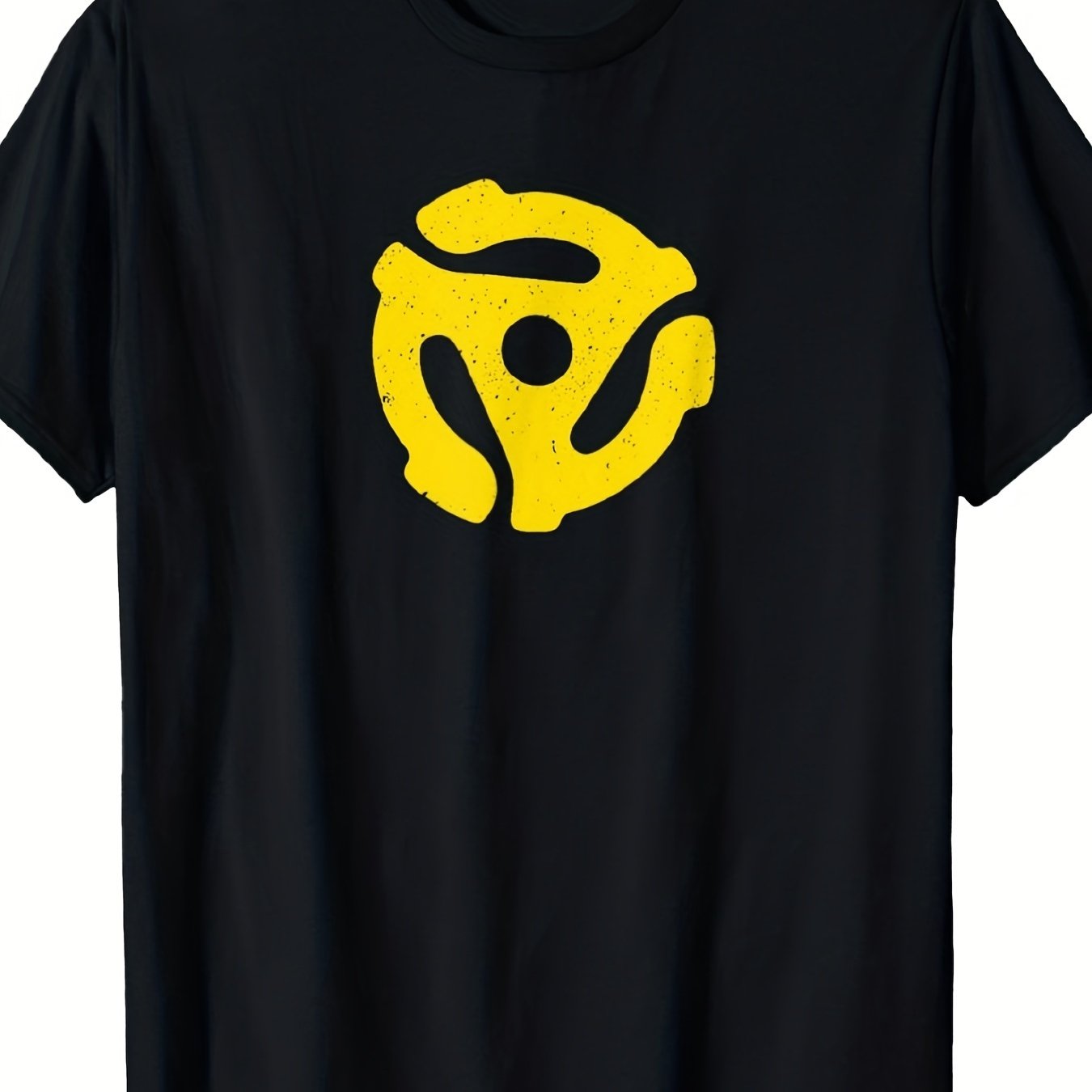 TEMU T-shirt Vinyle Vintage (Design Jaune ) – Noir Manches Courtes Col Rond Style Amoureux de la Musique, Décontracté, Coupe Décontractée | T-shirt