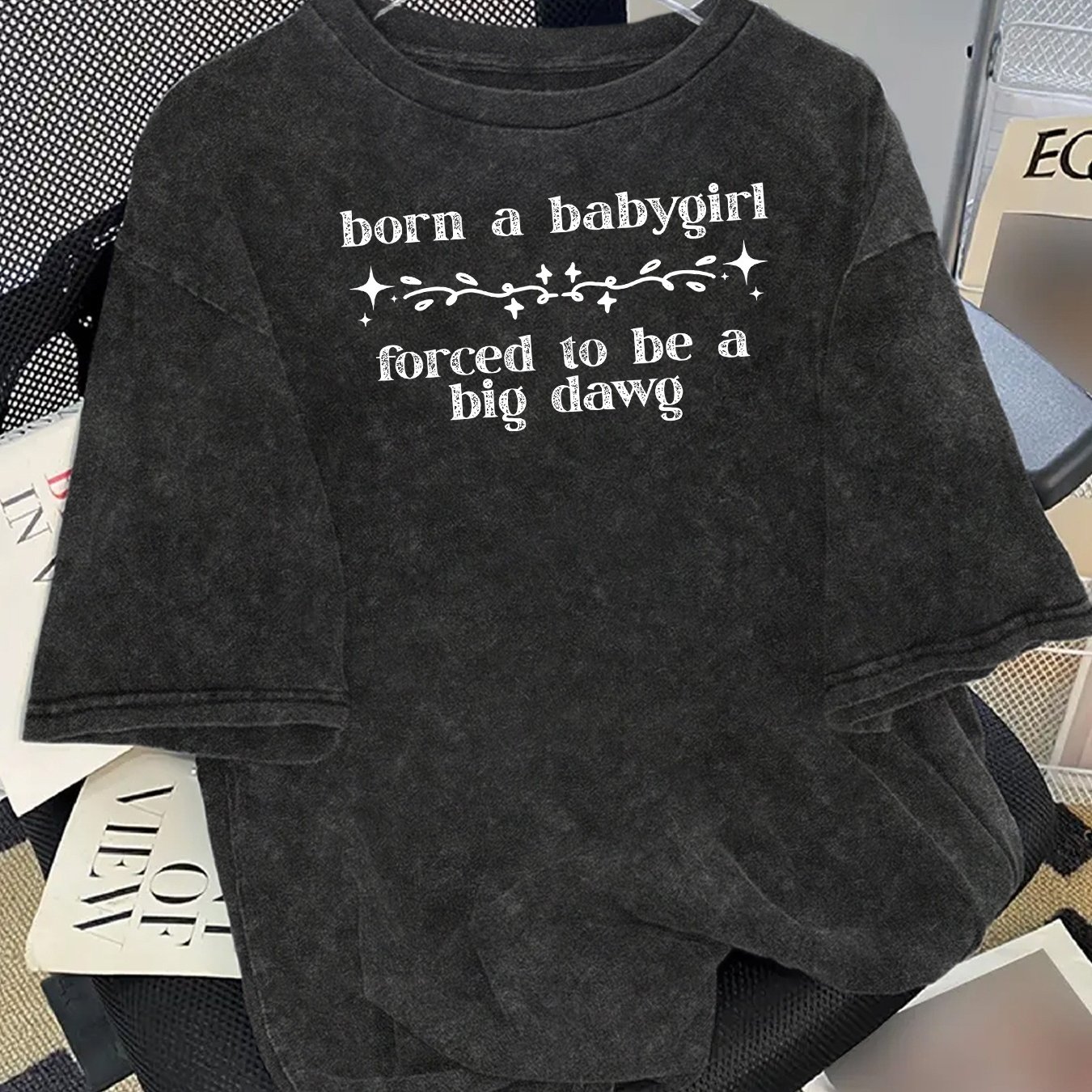 TEMU T-shirt vintage délavé pour femme « Née fille, forcée de Big », magnifiquement imprimé, manches courtes, une d'articles unisexes de printemps et