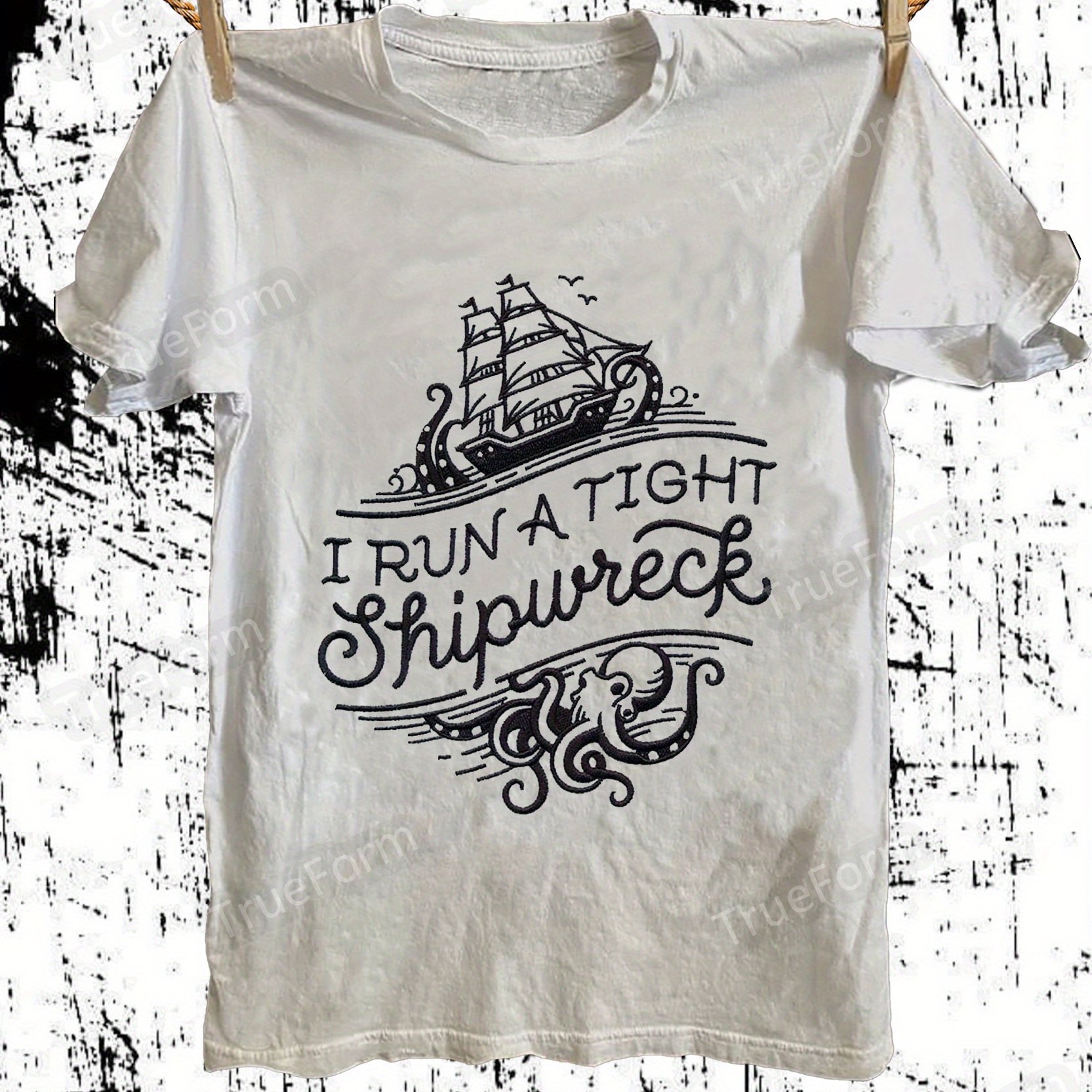 TEMU Unisex Nautical Adventure T-shirt ( A Tight Shipwreck Design) – White Short-sleeve Crew Neck Summer Essential, , Relaxed Fit | Creative Sailing