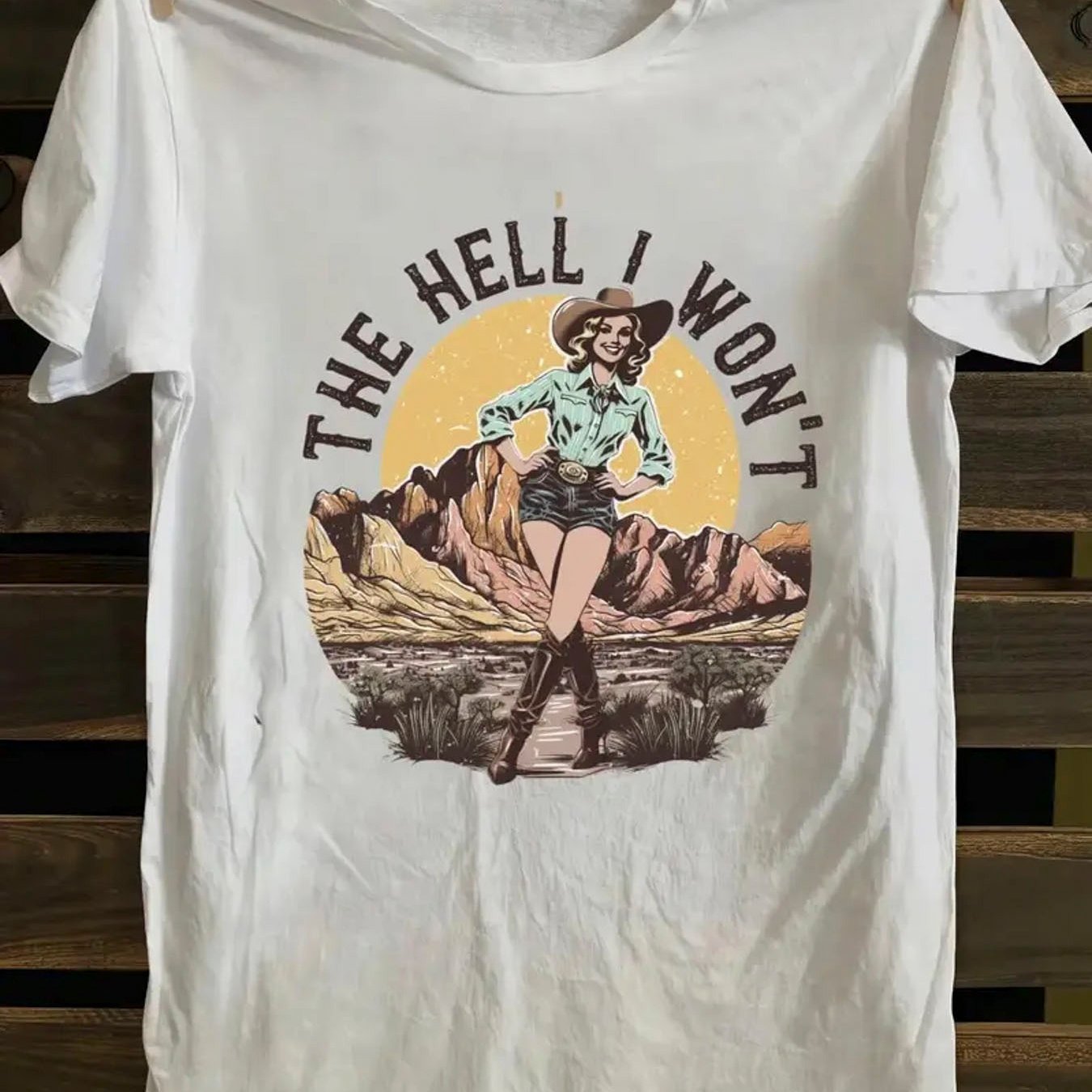 TEMU T-shirt Esprit Western (Cowgirl avec et ) – d'été blanc à manches courtes et col rond, , coupe décontractée | T-shirt | Look confortable pour un