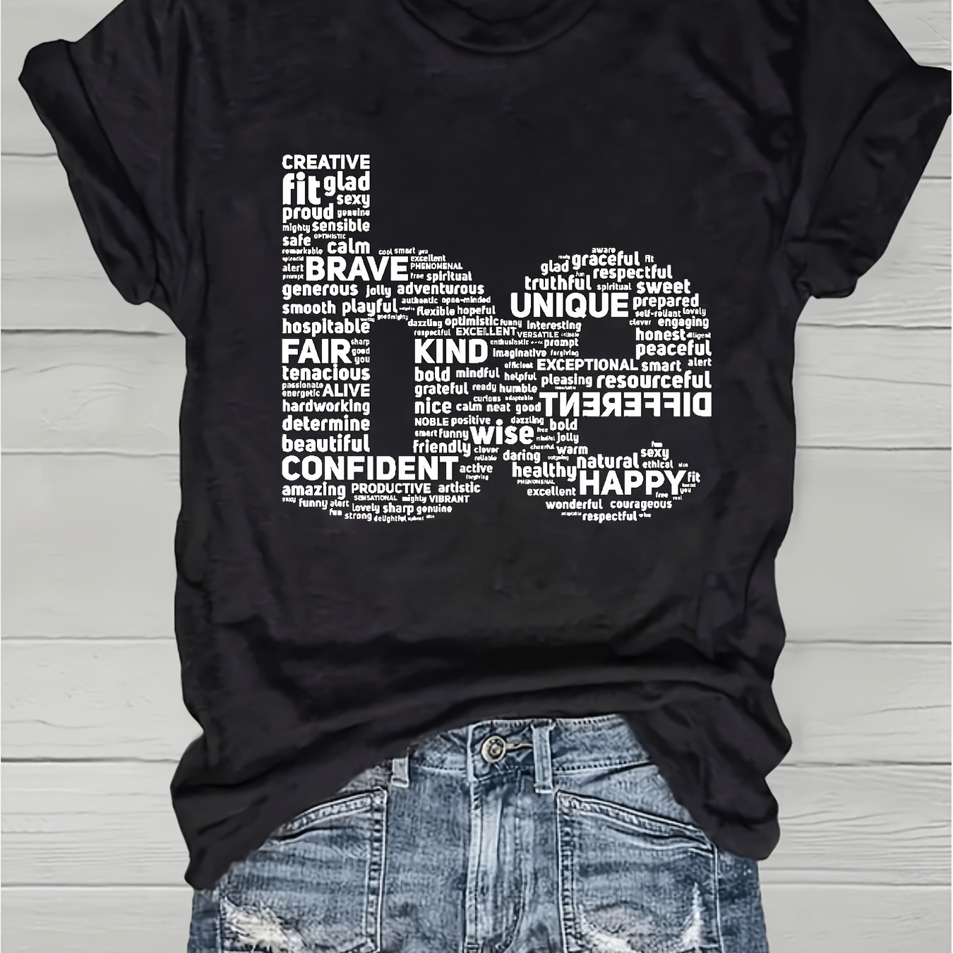 TEMU 1pc & Round Neck T-shirt Casual Fit Suitable For Boyfriend Girlfriend Gift Husband Wife Apparel Valentine's Day Present Year Round Wearable For