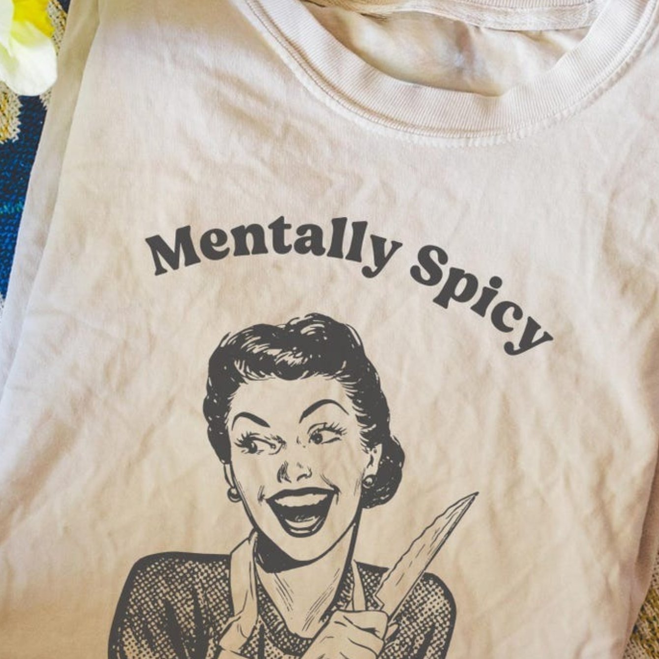 TEMU T-shirt Graphique Mentalement Spicy – Beige Clair, Manches Courtes, Col Rond, Style Tendance et Humoristique, Décontracté, Coupe Décontractée |