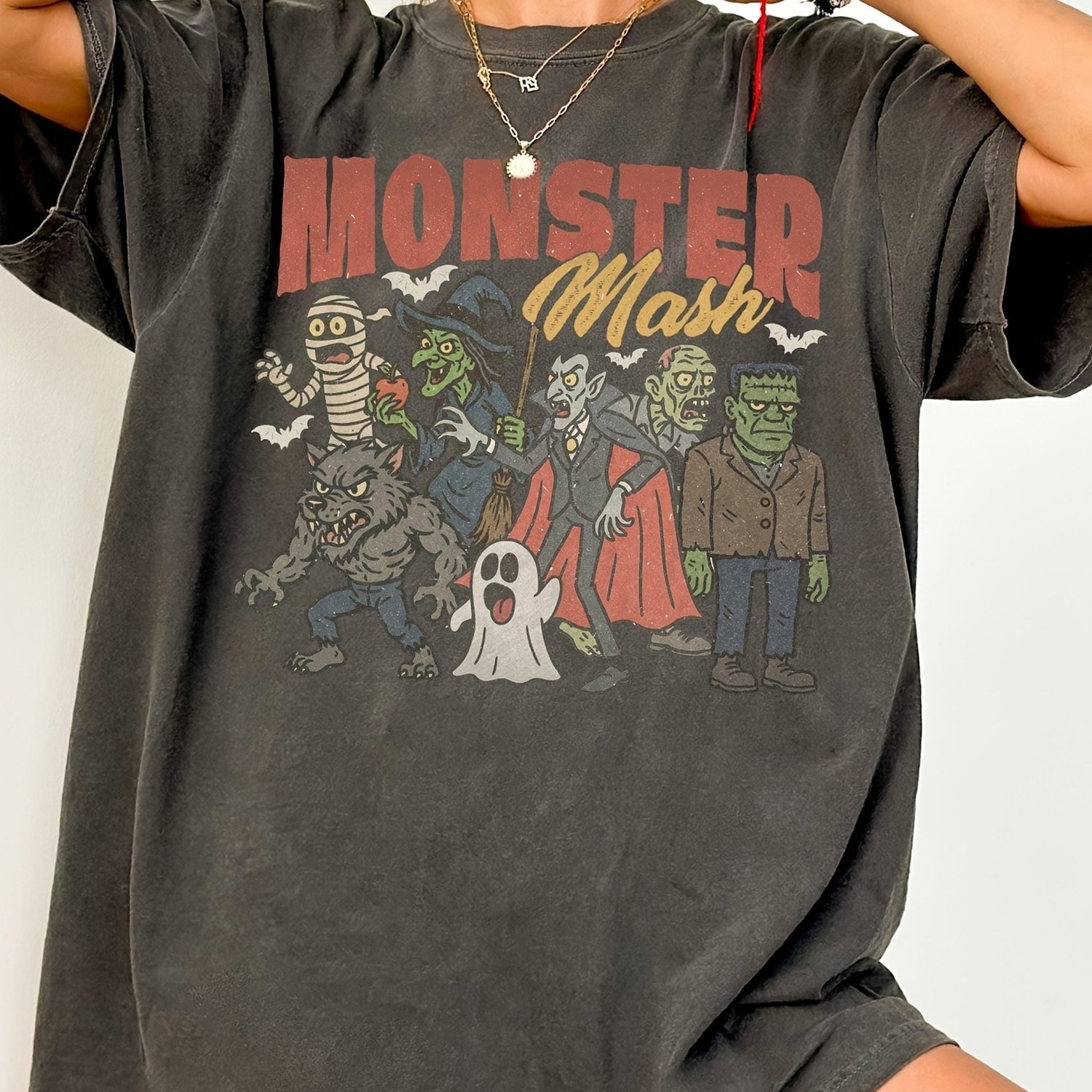 TEMU T-shirt Vintage - Tee Rétro Doux 100% Coton avec Impression de , T-shirt Unisexe Décontracté à Col Rond Adapté pour Halloween, Cadeaux de Noël,