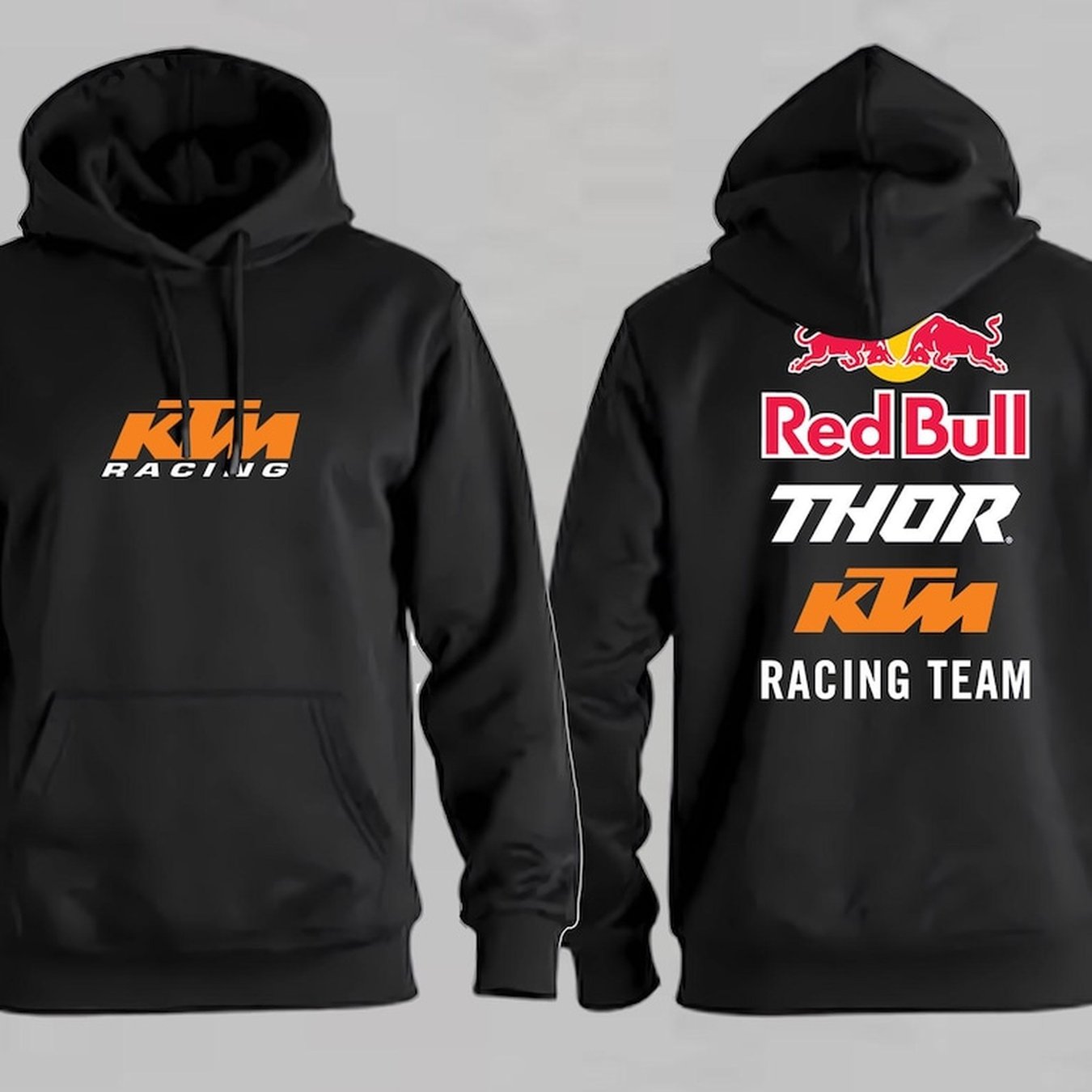 TEMU Sweat à capuche unisexe à col rond de KTM - Vêtements de motocross en polyester.