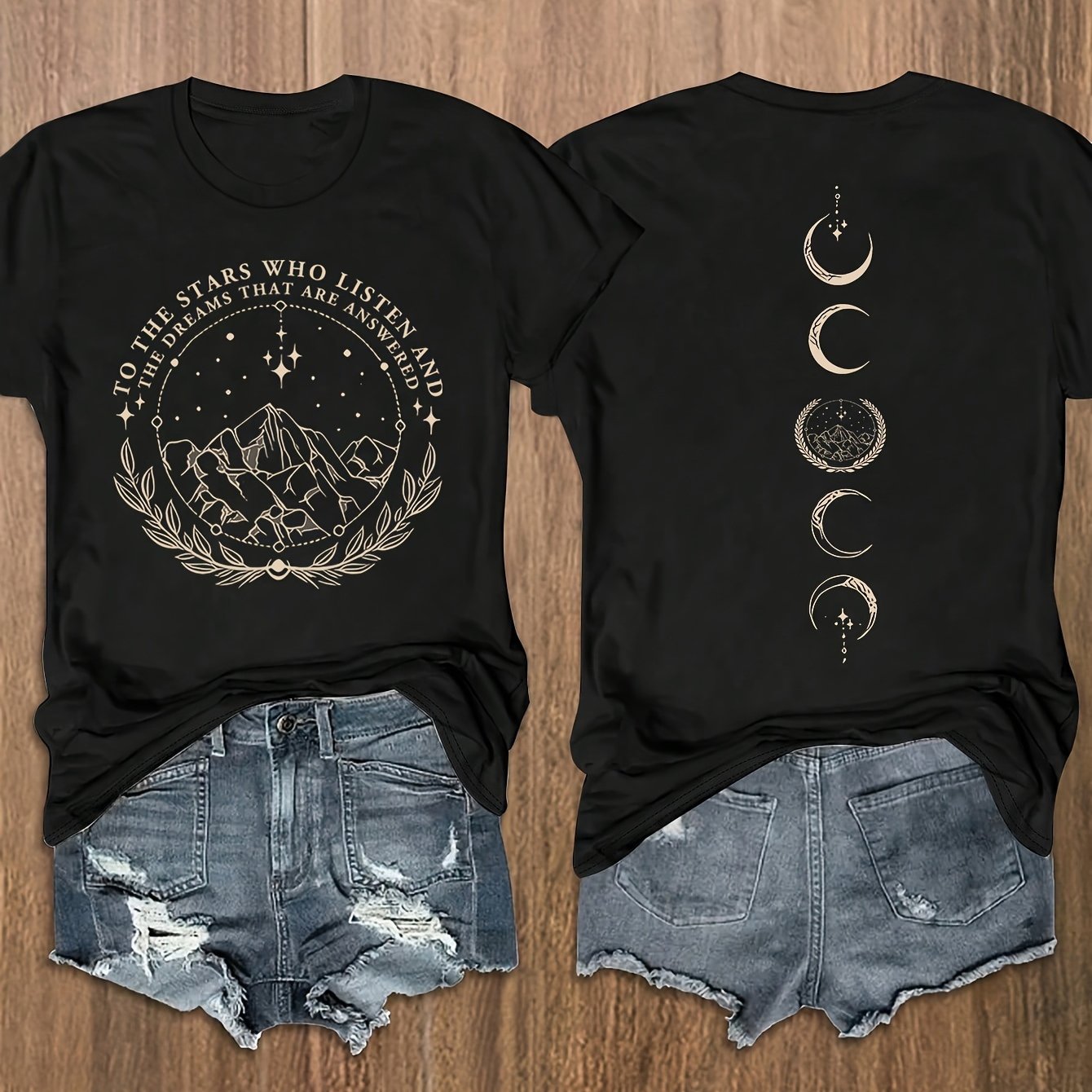 TEMU T-shirt Graphique Montagne Lune, Cadeau pour d' et d'Étoiles, Haut Décontracté de Tous