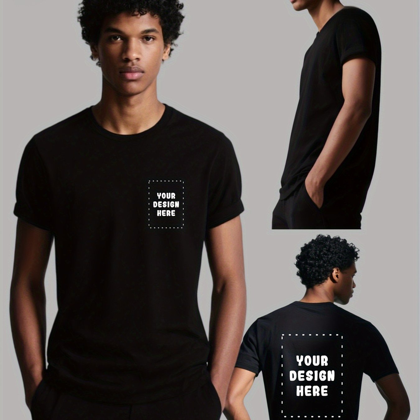 TEMU T-shirt personnalisé, manches courtes noires classiques, options graphiques personnalisées, idéal pour individuelle ou les thèmes de groupe,