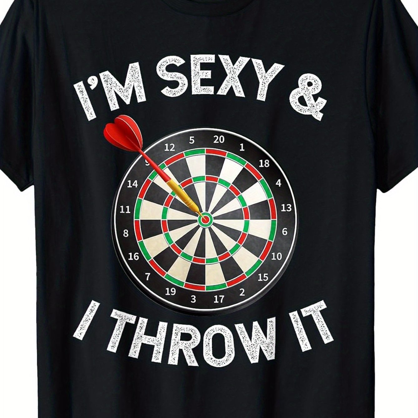 TEMU T-shirt humoristique sur les fléchettes – Noir à manches courtes et col ras du cou, style décontracté, parfait pour une soirée jeux, t-shirt