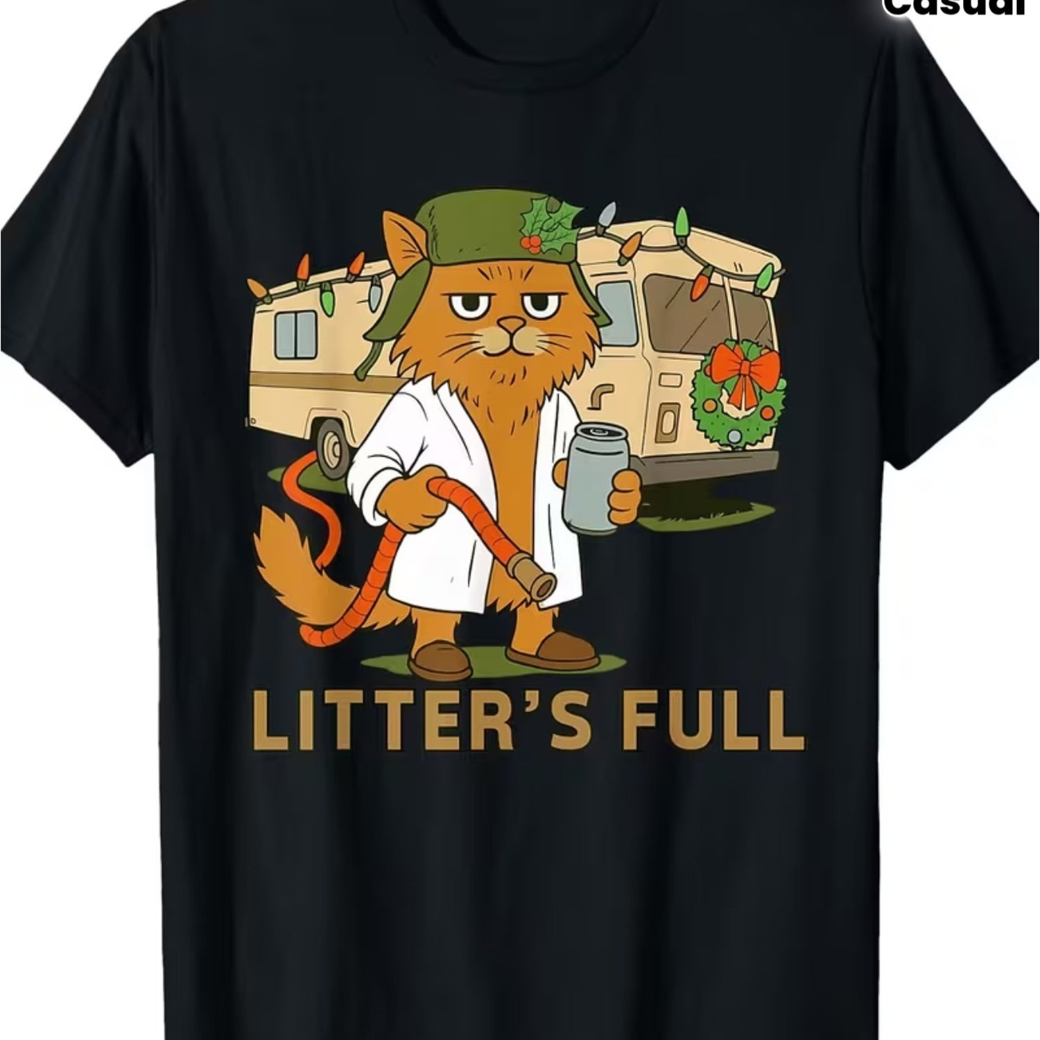 TEMU T-shirt de Noël amusant avec motif complet de litière, cadeau pour des chats, vêtement décontracté et cool