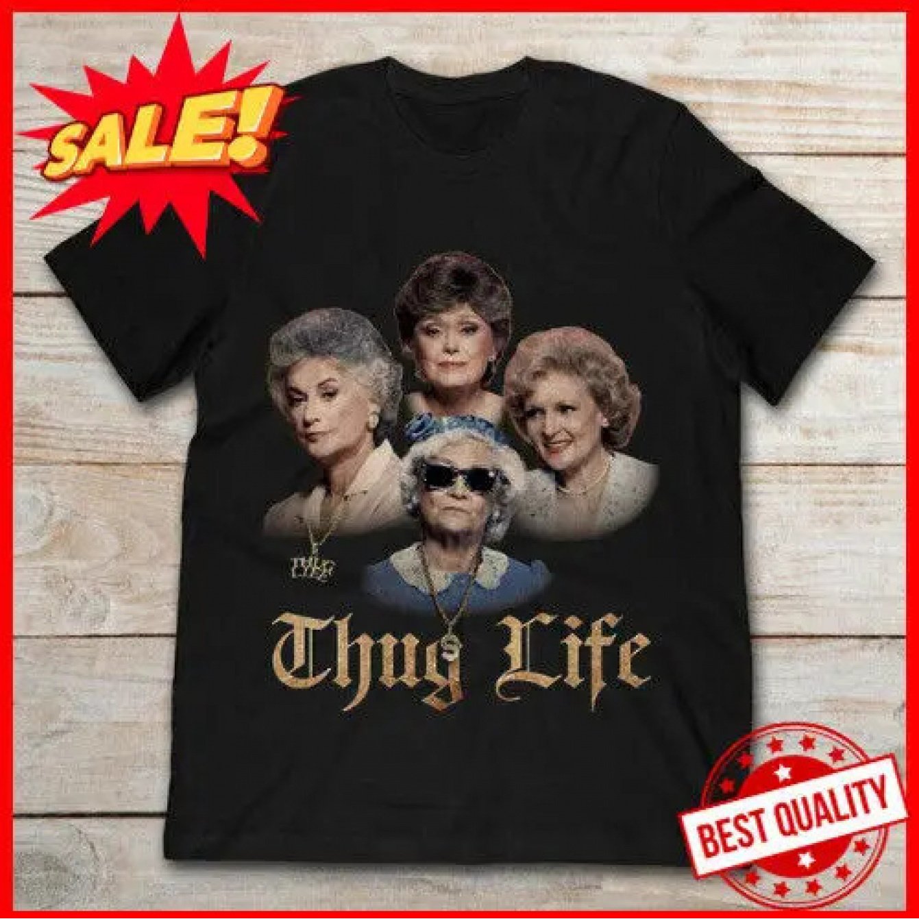 TEMU Célébrez votre intérieur avec ce T-shirt noir arborant ludique de la ! de personnages légendaires et de la emblématique « Thug Life » en or , ce
