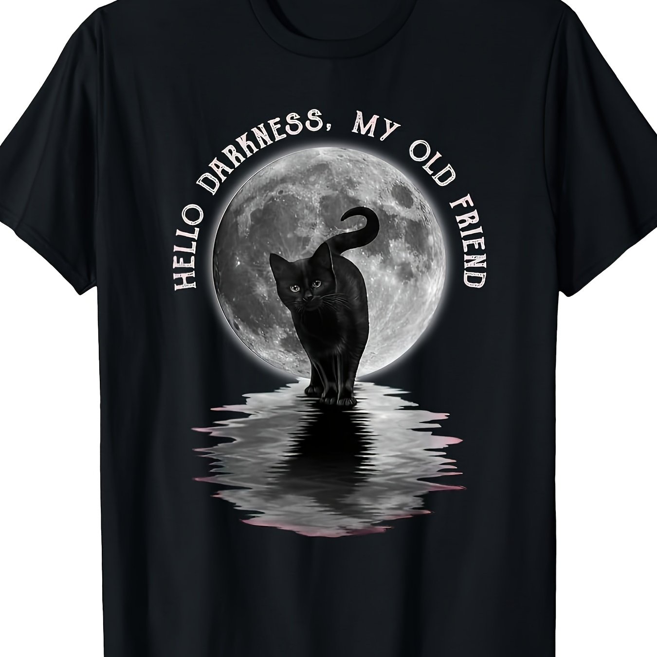 TEMU T-shirt décontracté unisexe ( et ) – Style noir à manches courtes et col ras du cou, pour des chats, coupe décontractée | T-shirt Hello | Design