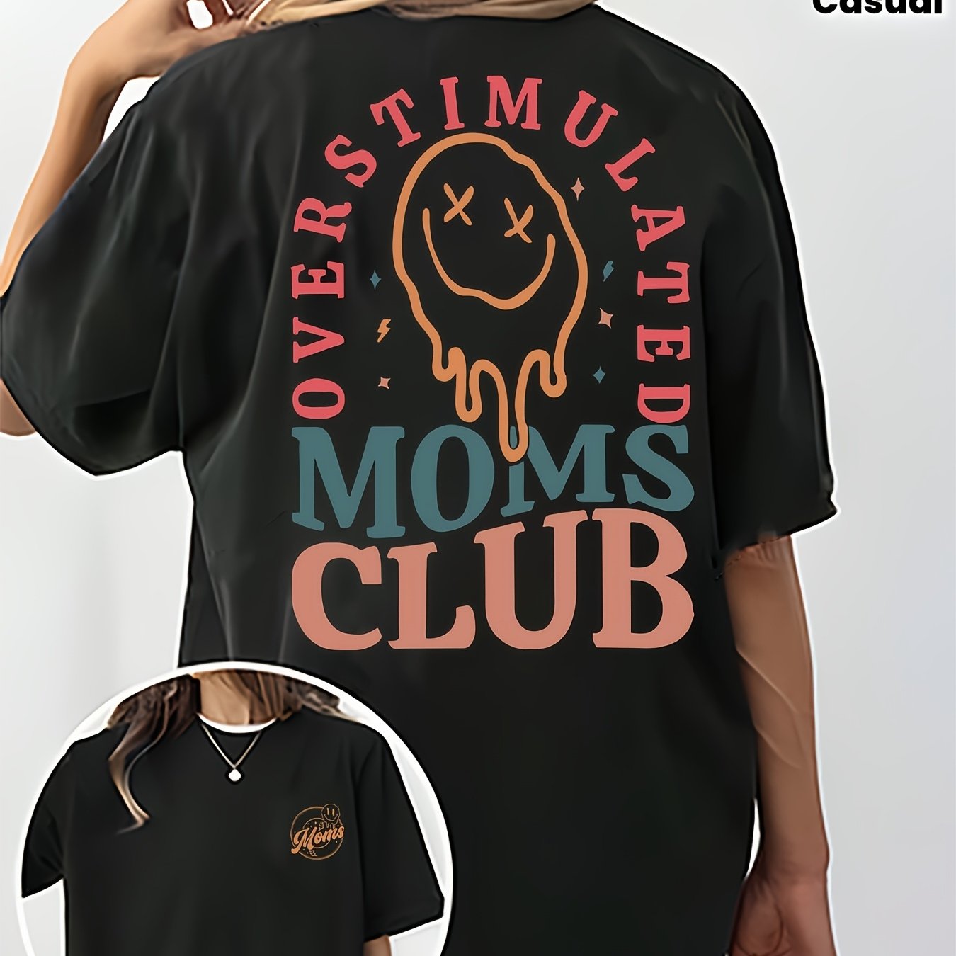 TEMU T-shirt à manches courtes et col rond pour femme avec imprimé lettres [Double impression], mode saisonnière, design rétro, coupe confortable