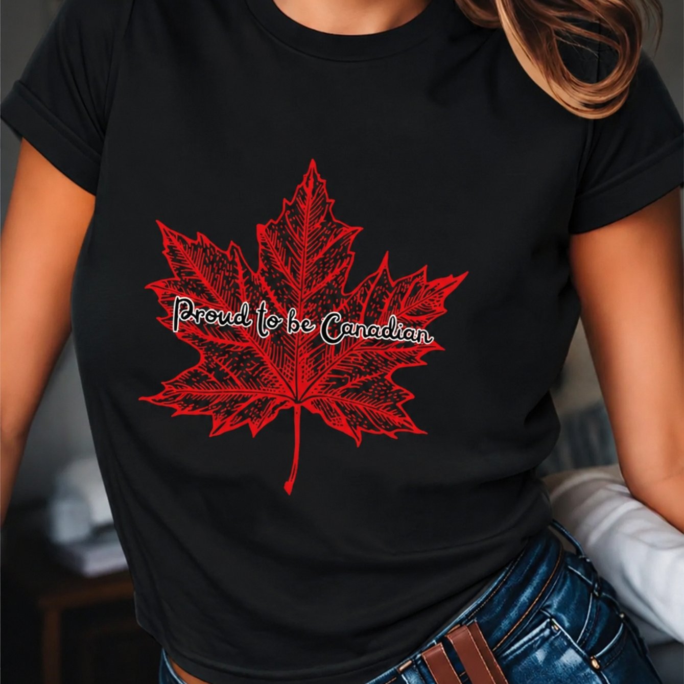 TEMU T-shirt Feuille d'Érable Fièrement Canadienne, Amusant et Élégant, T-shirt Décontracté et Confortable, T-shirt à Manches Courtes, Parfait pour