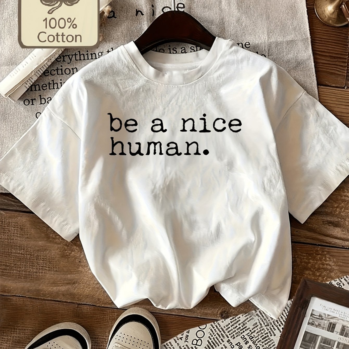 TEMU T-shirt en coton avec message , une personne, T-shirt décontracté chic