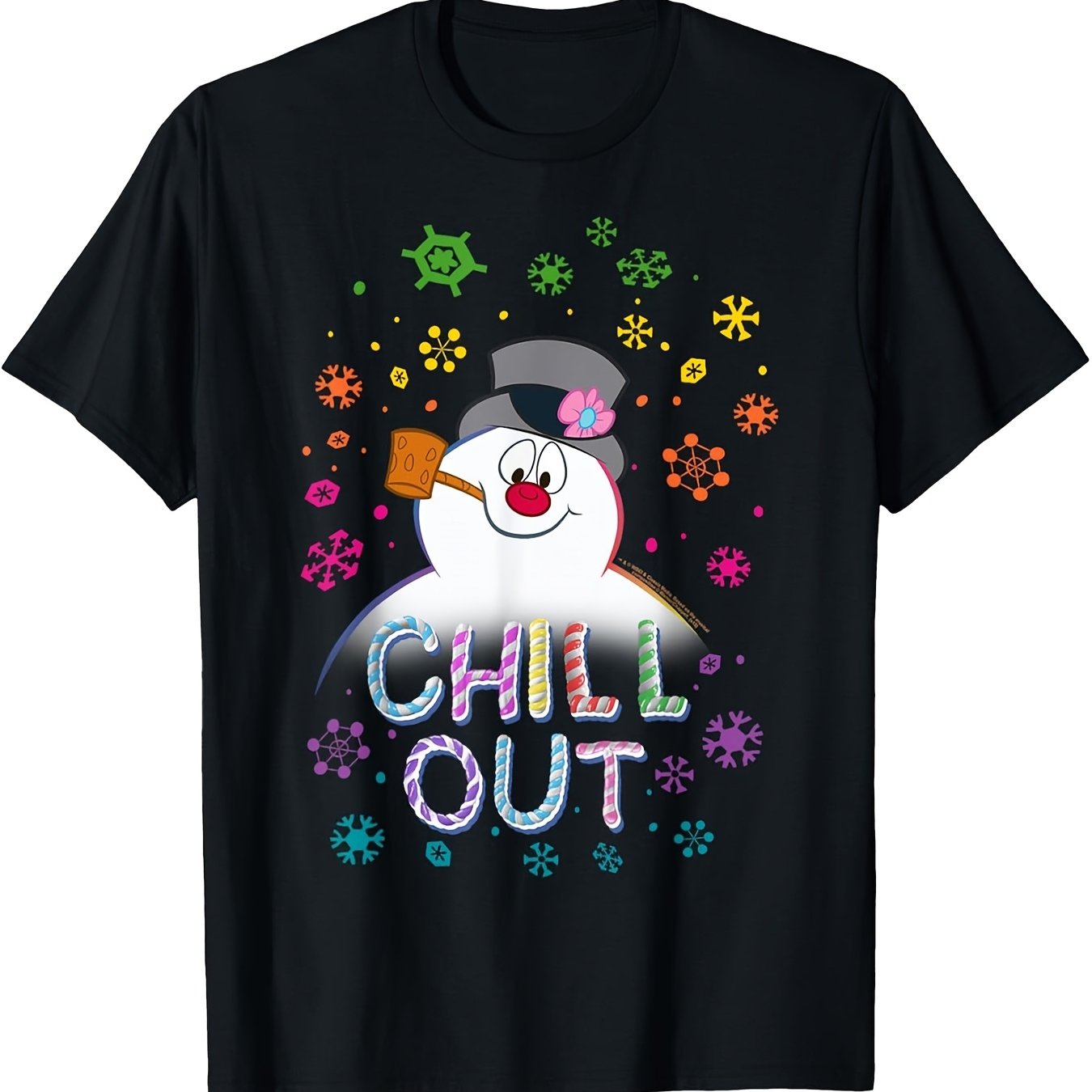 TEMU Men's Heavyweight T Shirt Out Snowman & Snowflake Graphic Black Christmas Winter Shirt Big & Tall Casual Wear Machine Washable Holiday App