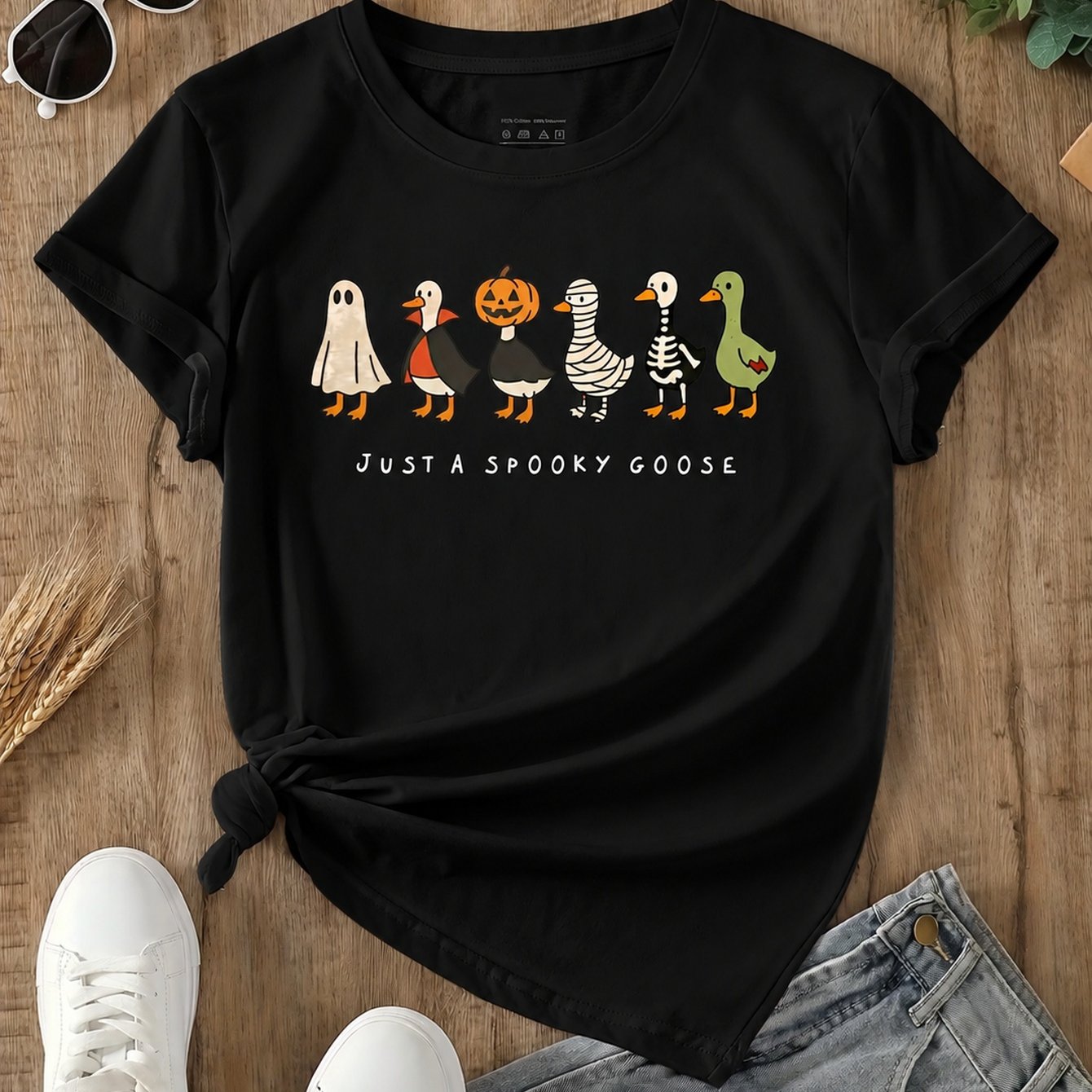 TEMU T-shirt graphique "Just A Spooky Goose" pour Halloween, cadeau pour les amateurs de canards