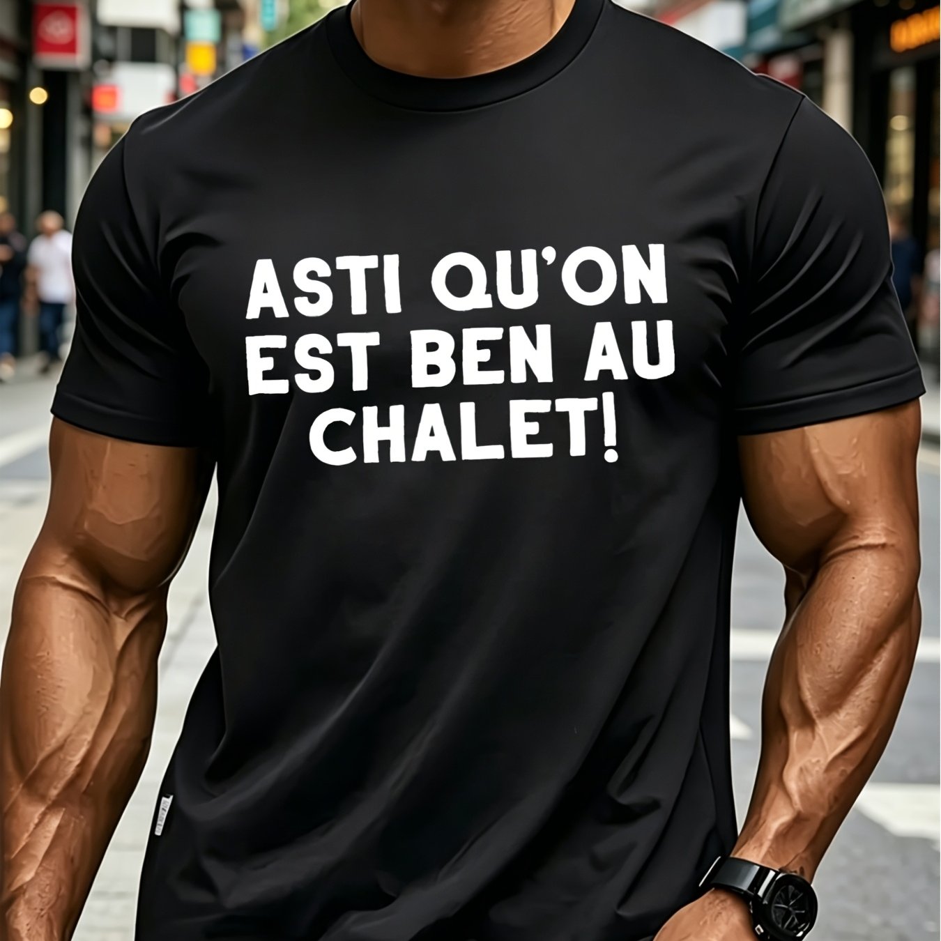 TEMU T-shirt noir avec l' " Est Ben Au " imprimée dessus, idéal pour une tenue décontractée et les activités de