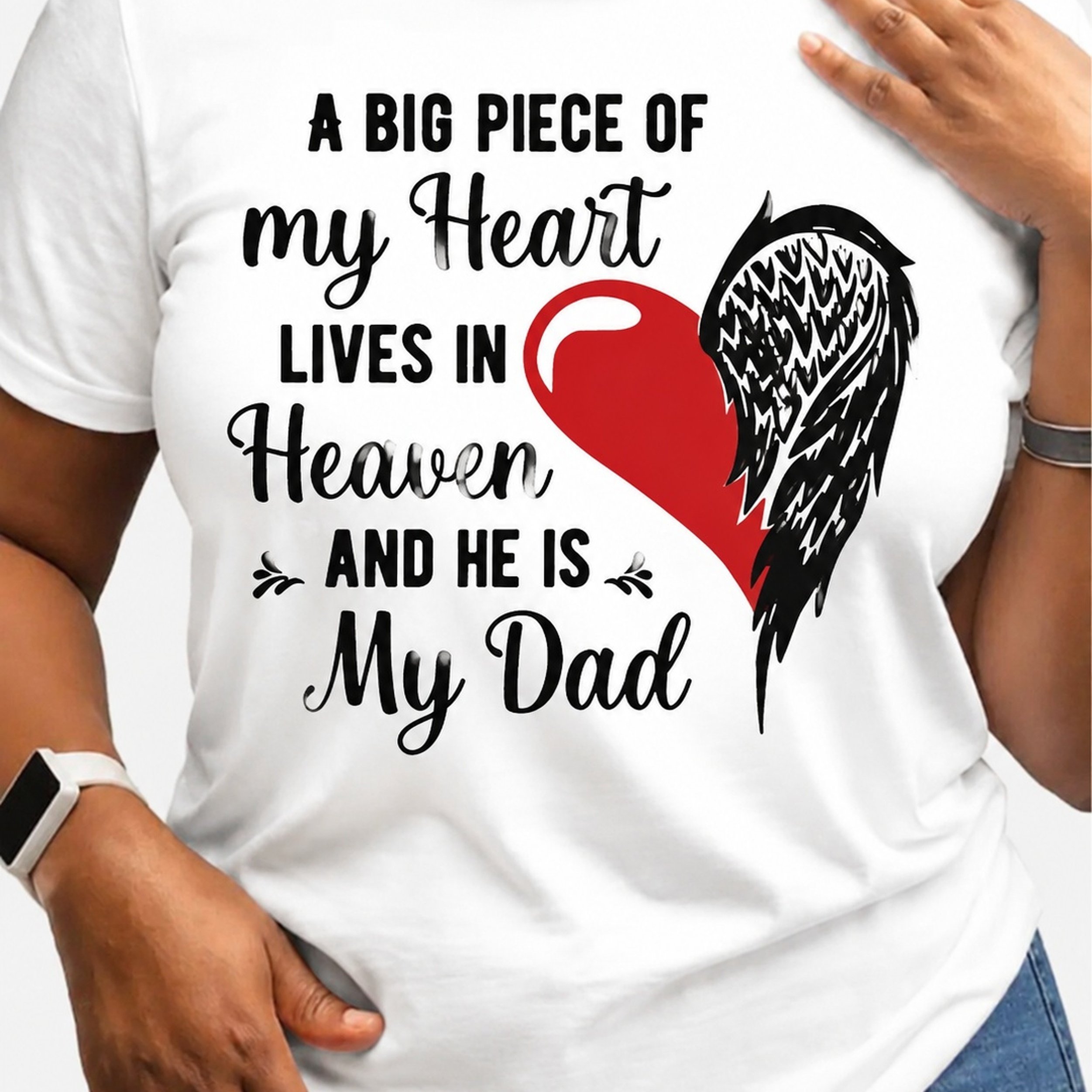 TEMU Un grand de mon cœur vit au ciel et papa T-shirt graphique Cadeau pour qui manquent à papa