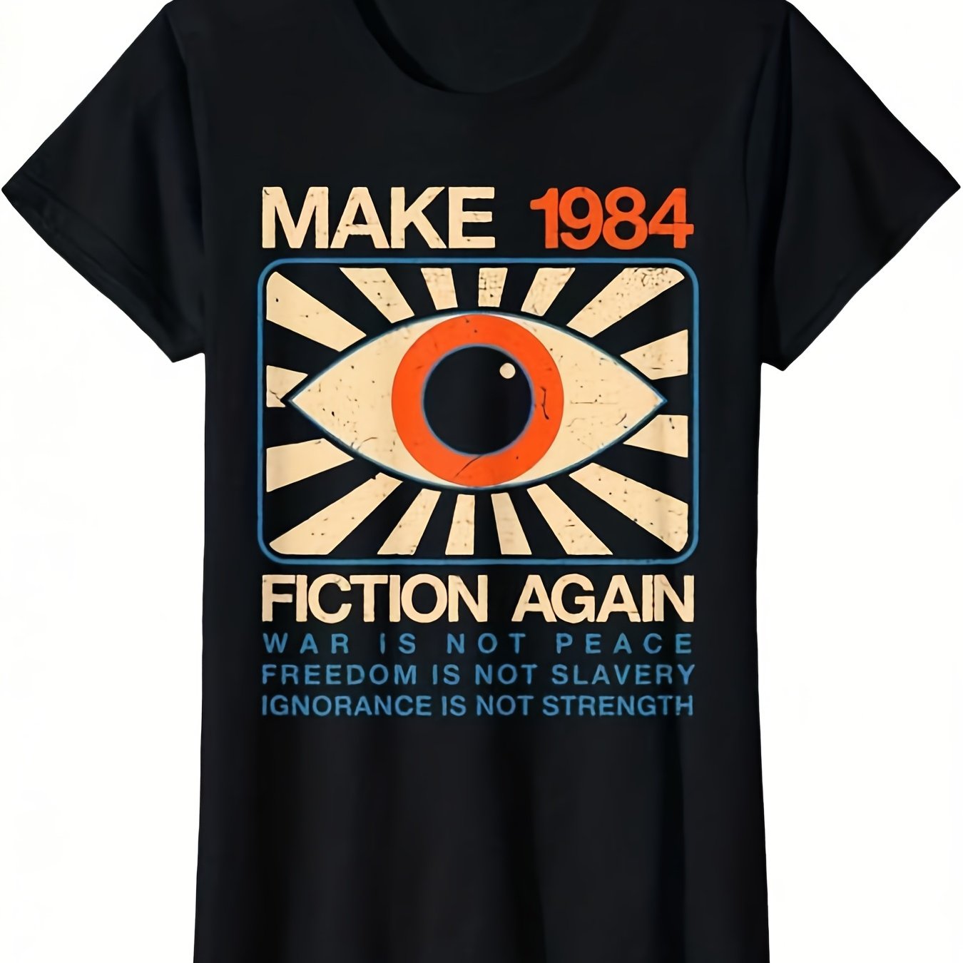 TEMU T-shirt "Réalisez 1984 comme une fiction" – Noir, manches courtes, col rond, style été, stimulant à , coupe confortable | T-shirt à imprimé
