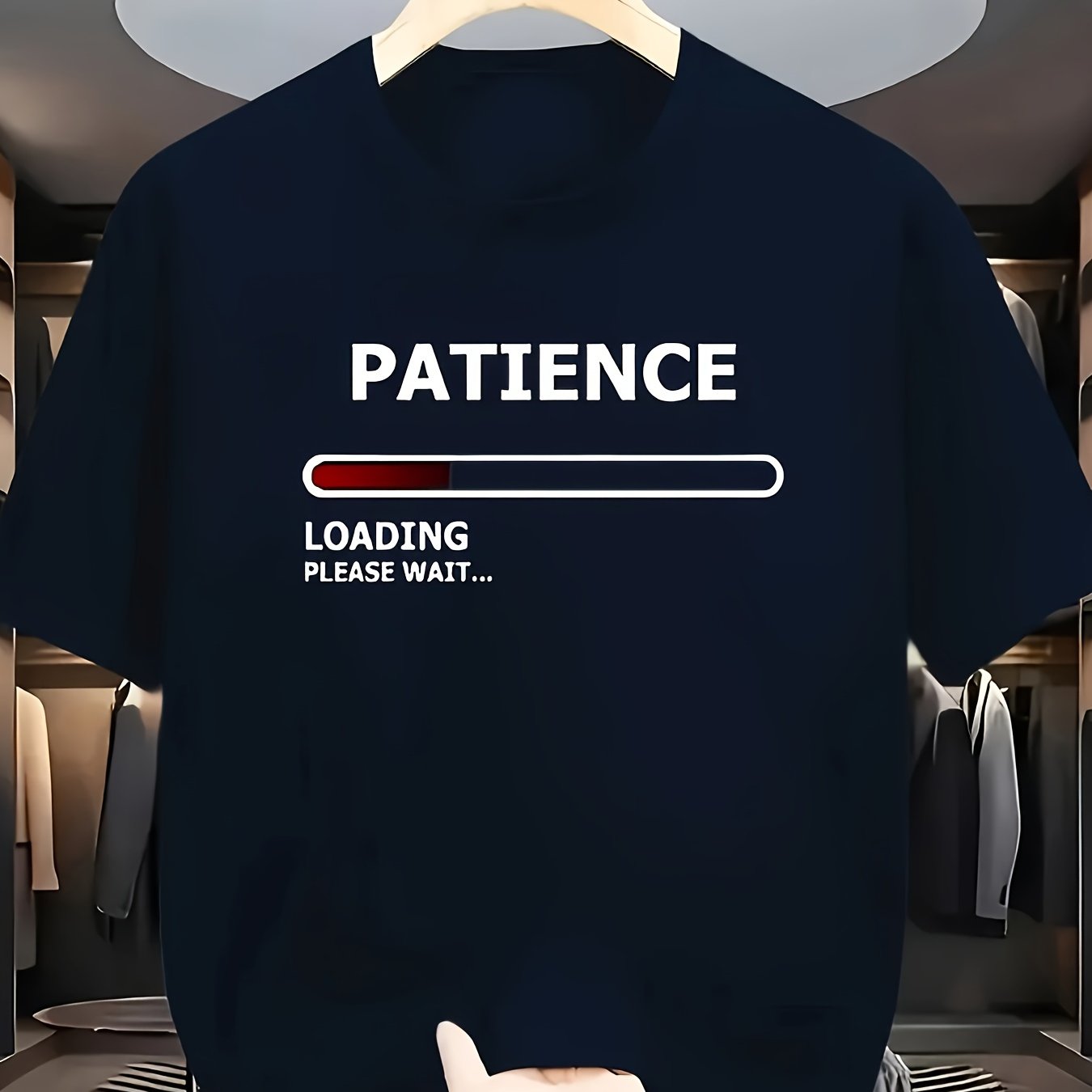 TEMU T-Shirt Graphique Progress – Manches Courtes Bleu, Col Rond Style Été, Coupe Détendue et Amusante | T-Shirt Drôle à Charger | Décontracté pour