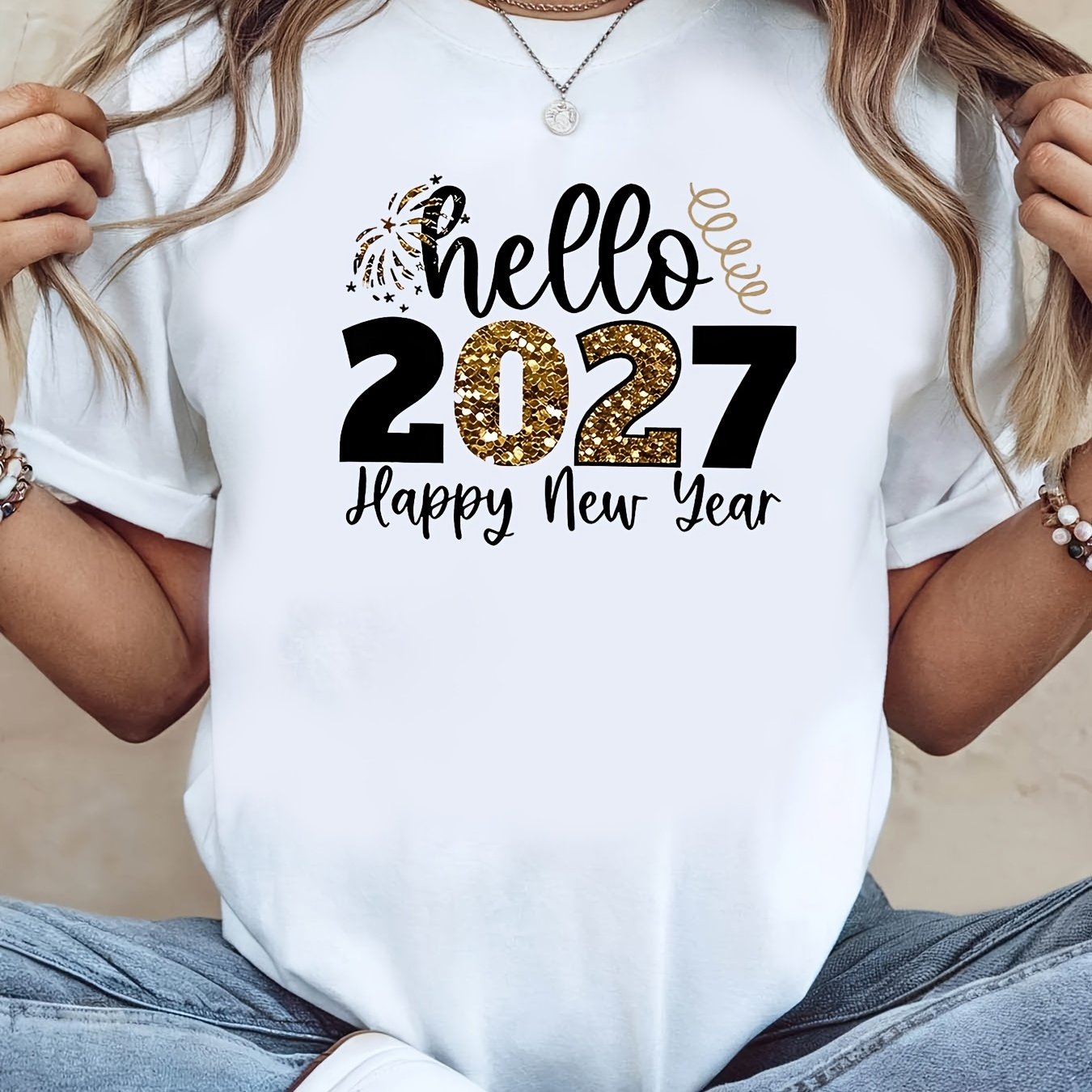 TEMU T-shirt graphique Année 2027, parfait pour les célébrations des fêtes du Nouvel An