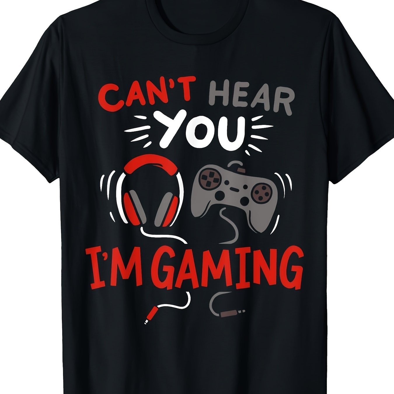 TEMU Men's Hear You I'm Gaming Graphic T Shirt 100 Regular Neck With Headphones Controller Design Casual Shirt For Gamers Outdoor Activities Casual