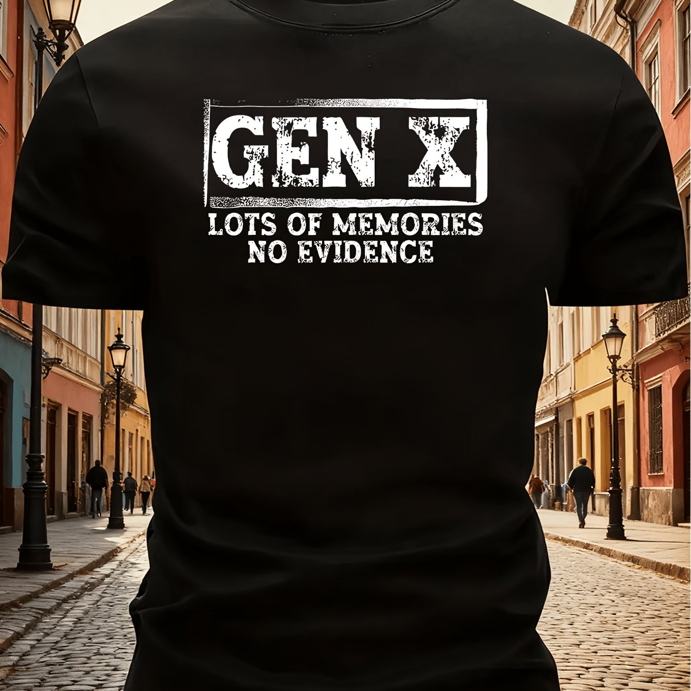 TEMU T-shirt unisexe d'inspiration vintage ( de souvenirs, aucune preuve) – Noir, manches courtes, col ras du cou, style d'été, décontracté pour les