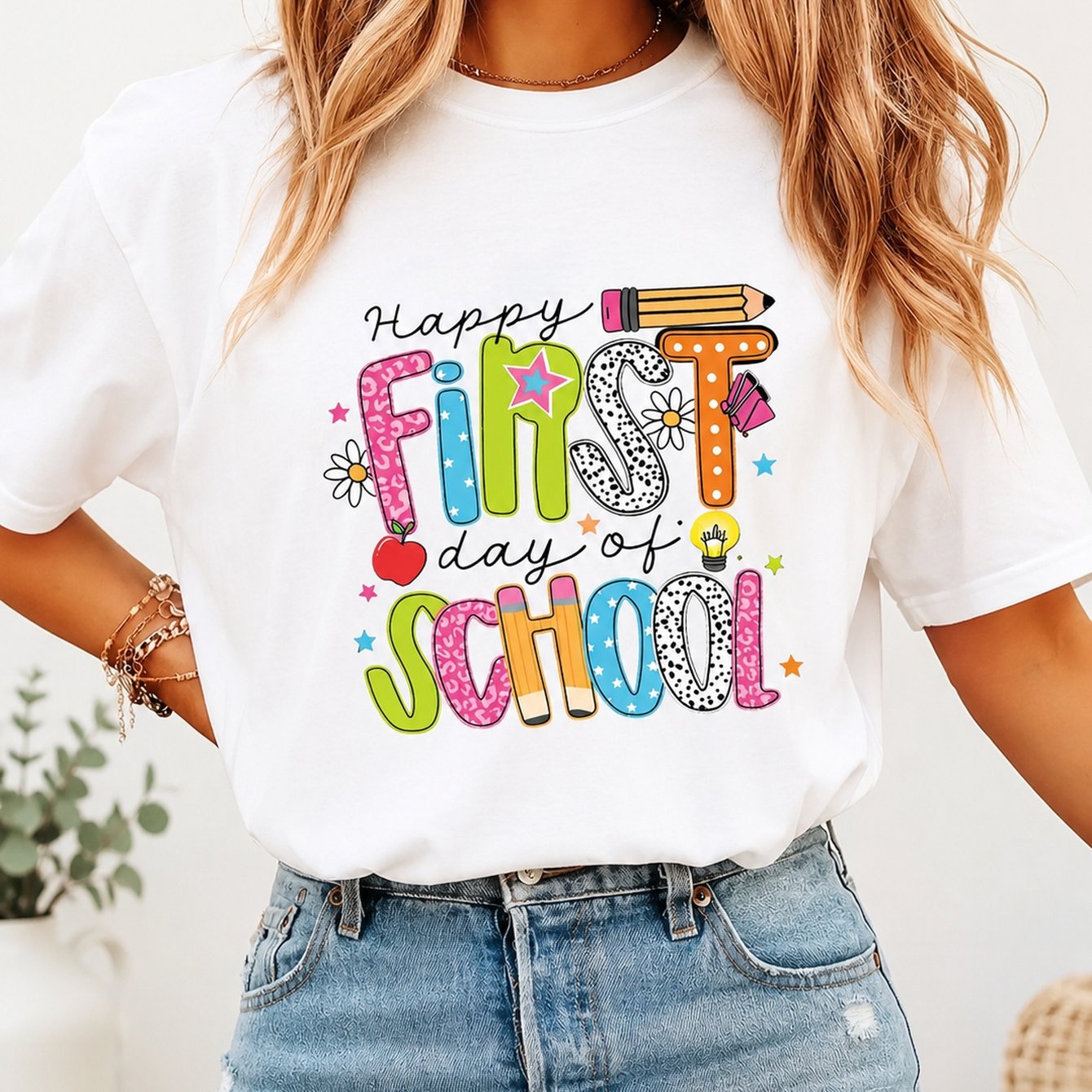 TEMU T-shirt unisexe amusant et coloré (motif « Joyeux d'école ») – Noir, manches courtes, col ras du cou décontracté pour une ambiance de rentrée