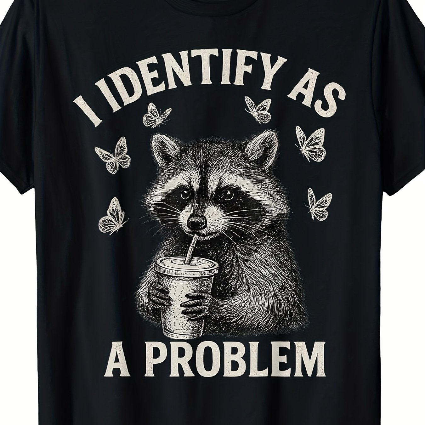 TEMU Women's Fun I Identify As A Problem Raccoon T Shirt With Print And Raccoon Pattern Casual Crew Neck T Shirt Suitable For Parties Casual Animal