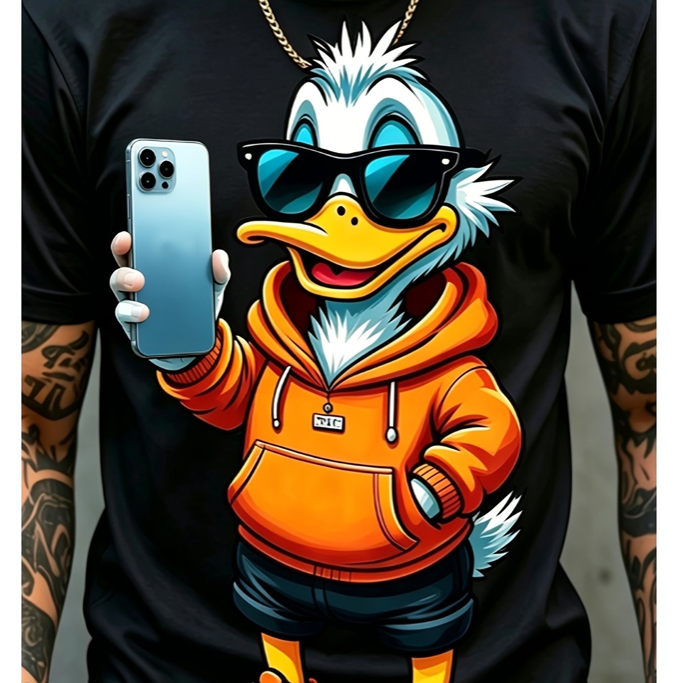 TEMU T-shirt humoristique style avec motif de canard faisant un selfie avec un téléphone portable, unisexe, toutes saisons, cadeau pour tous
