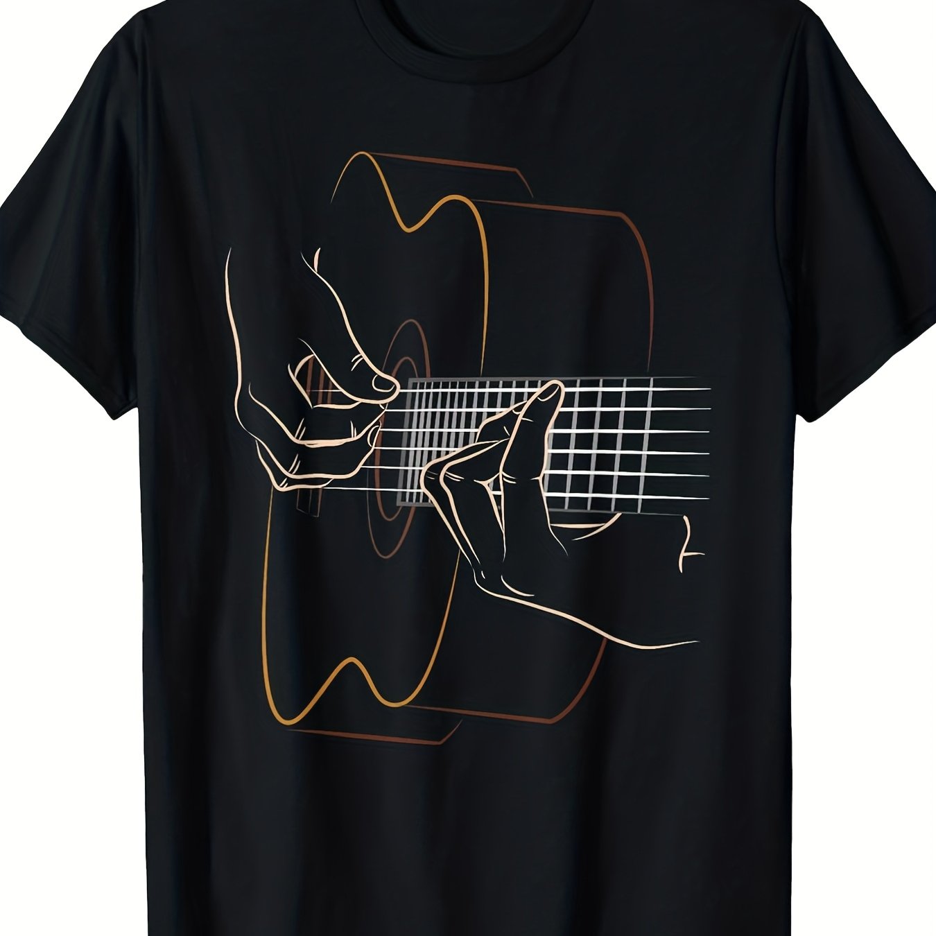 TEMU T-shirt noir ample pour homme, cool, pour guitariste de guitare acoustique