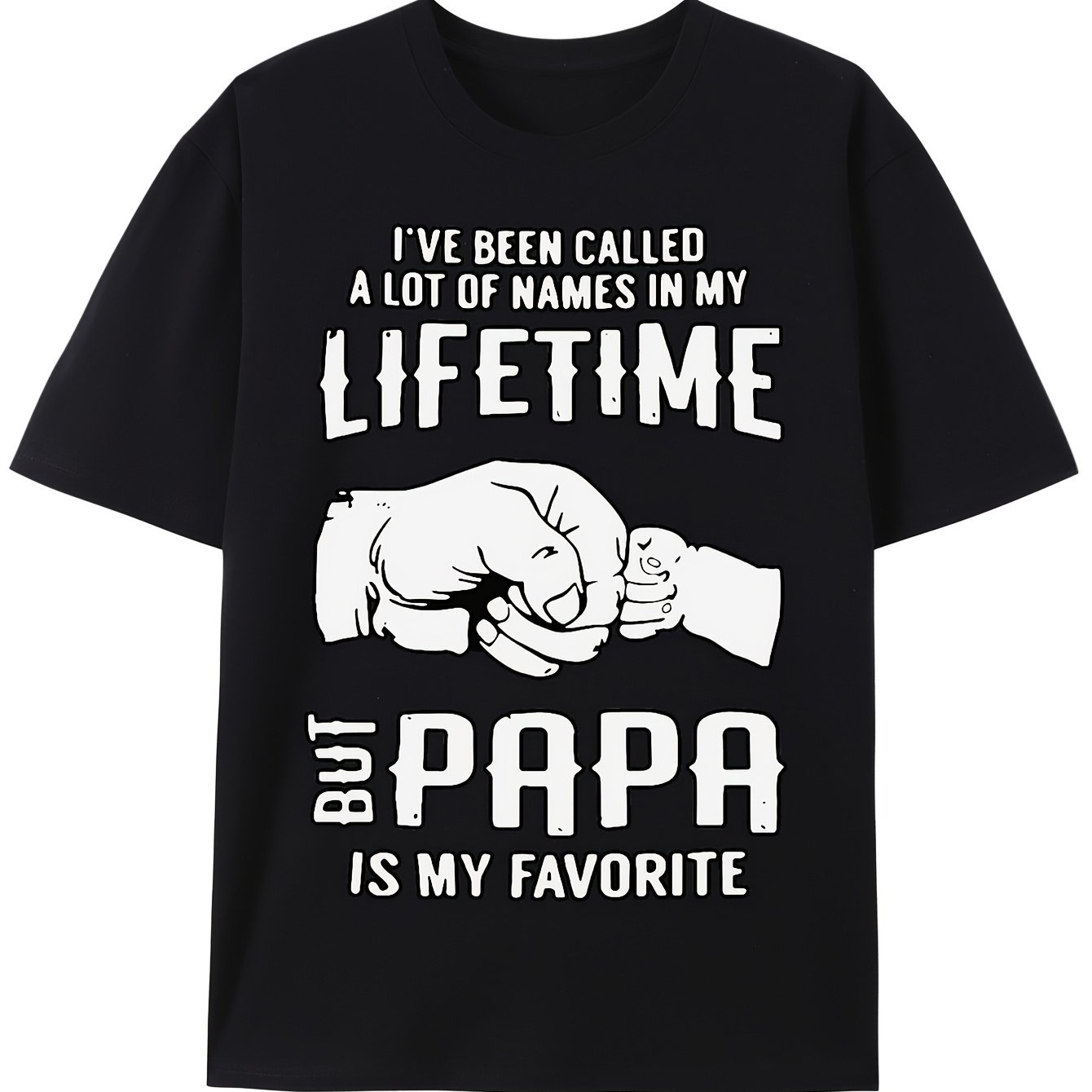 TEMU T-shirt décontracté unisexe imprimé (Papa t'aime) – Noir à manches courtes et col ras du cou pour les réunions de famille, confortable, coupe