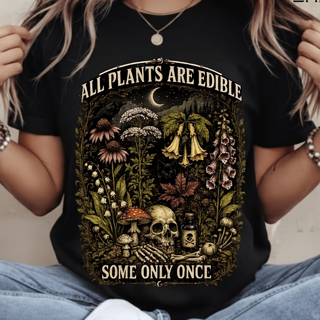 TEMU T-shirt humoristique avec graphique « Toutes les plantes sont comestibles, certaines une seule » pour des plantes