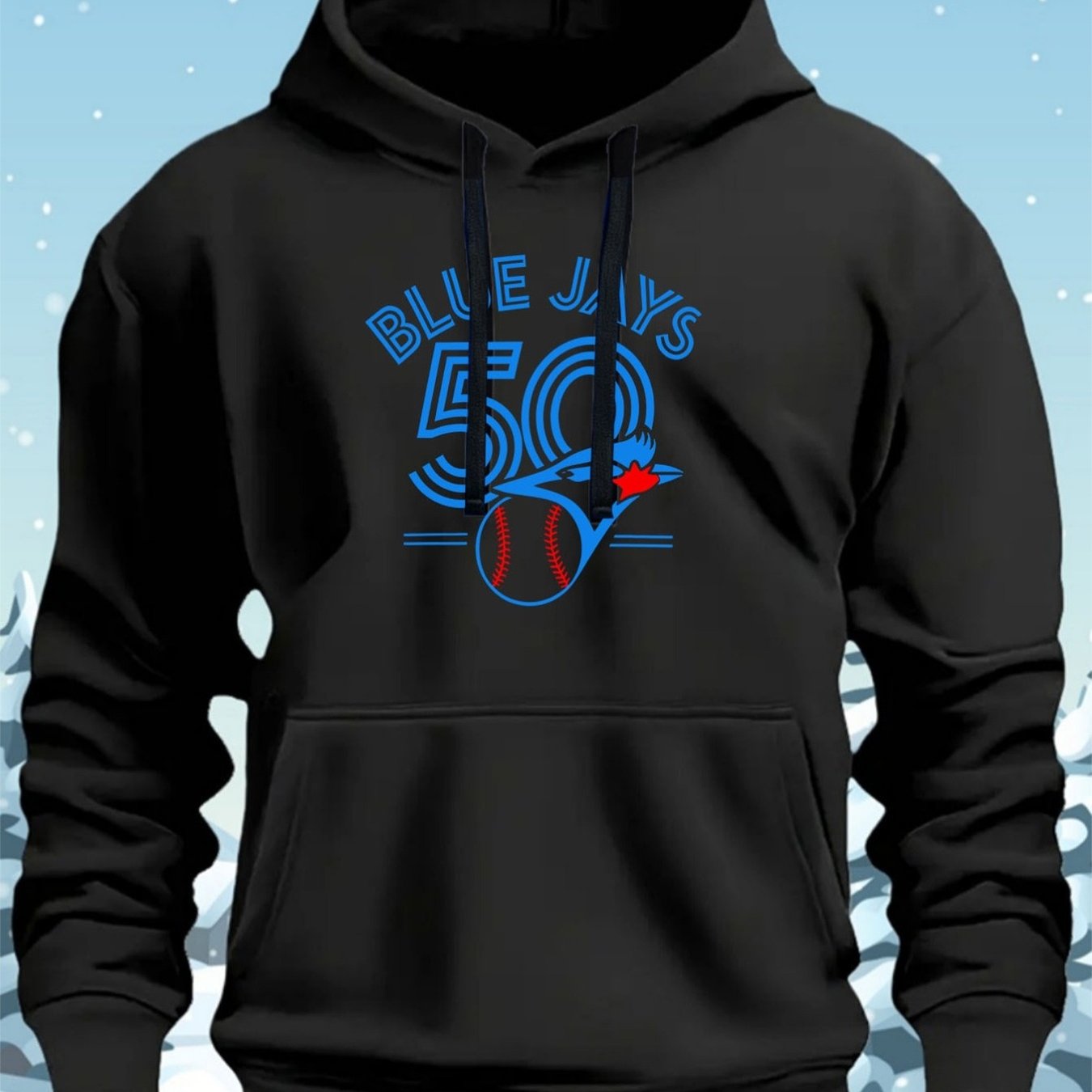 TEMU Sweat à capuche unisexe Blue Jays 50e anniversaire, pull décontracté avec imprimé graphique de sport de baseball