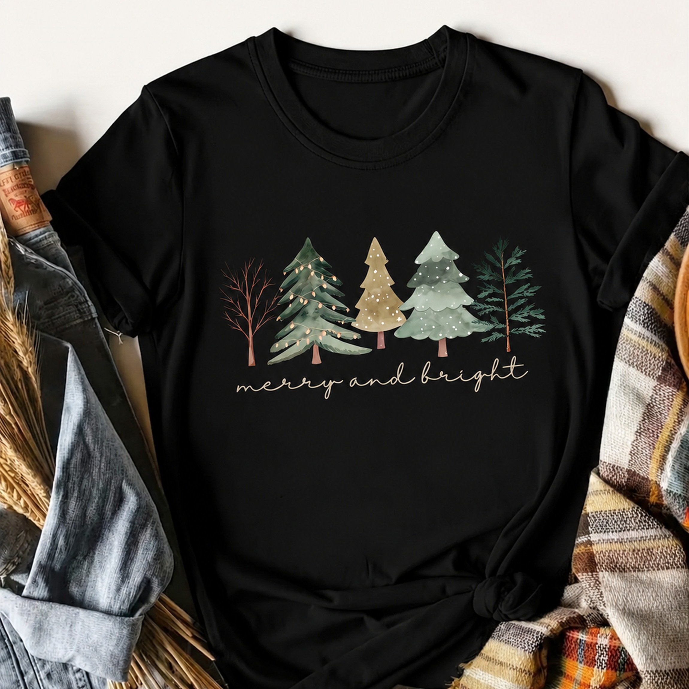 TEMU T-shirt graphique avec sapin de Noël joyeux et lumineux, cadeau pour les amateurs de Noël