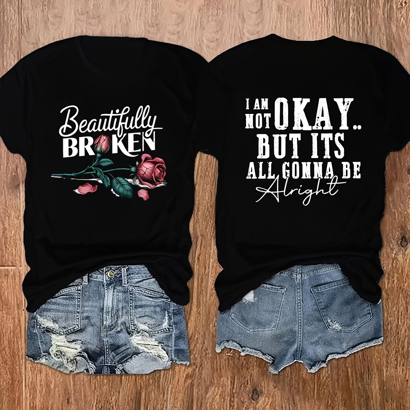 TEMU T-shirt graphique pour femme à imprimé lettres magnifiquement brisées, décontracté, à manches courtes et col ras du cou, t-shirt d'été tendance,