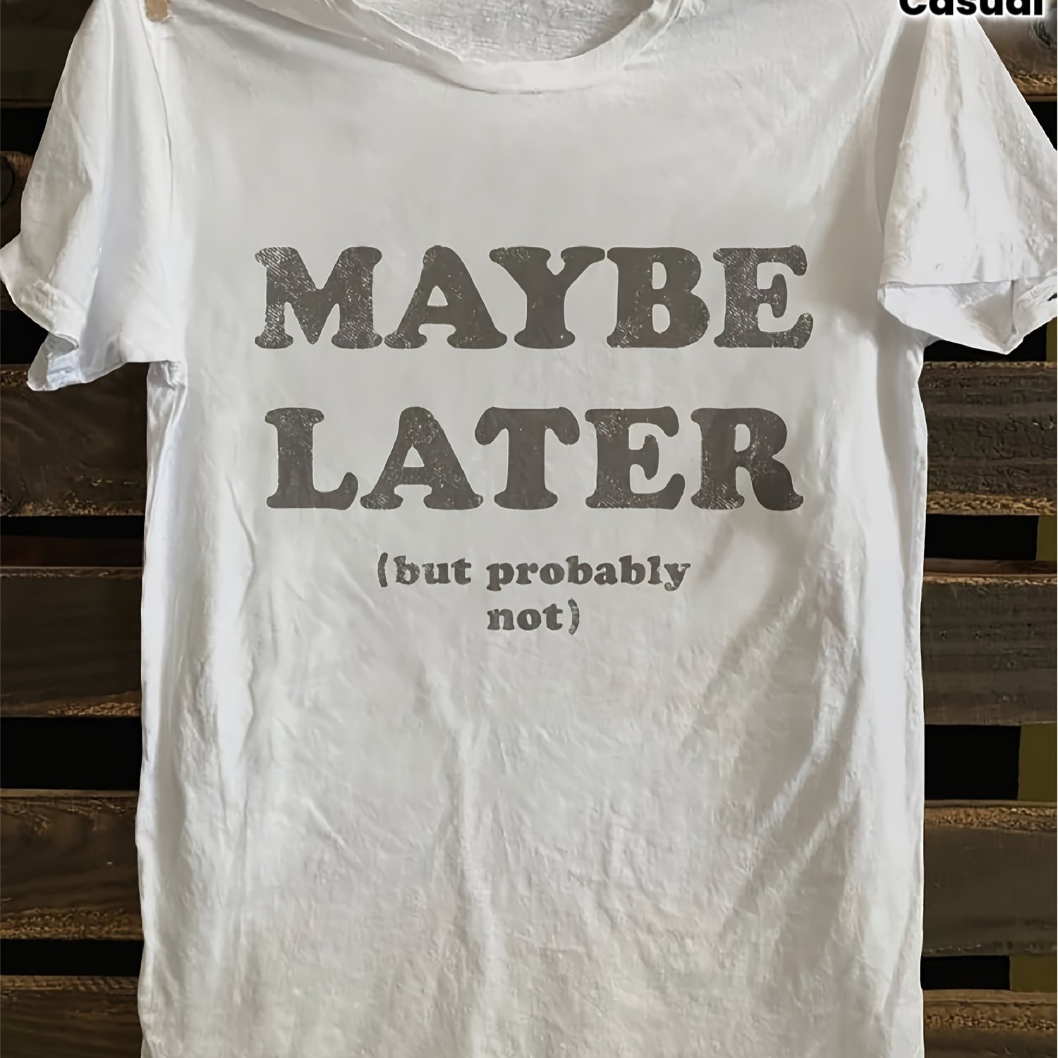 TEMU T-shirt décontracté léger ( " plus tard") – T-shirt blanc à manches courtes et col rond, idéal pour tous , coupe décontractée, design amusant et