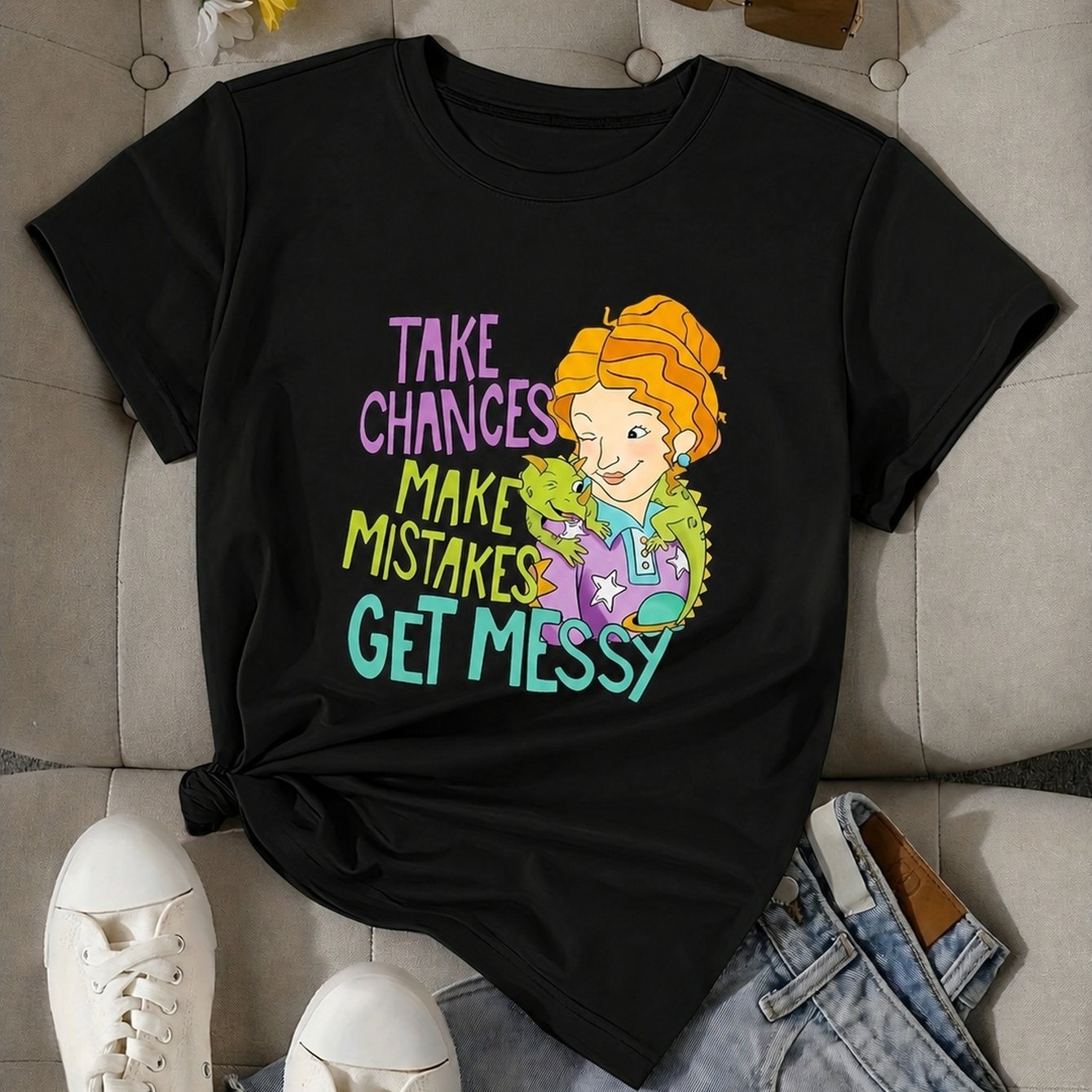 TEMU T-shirt graphique pour enseignants « Prends des , des erreurs, des bêtises » avec
