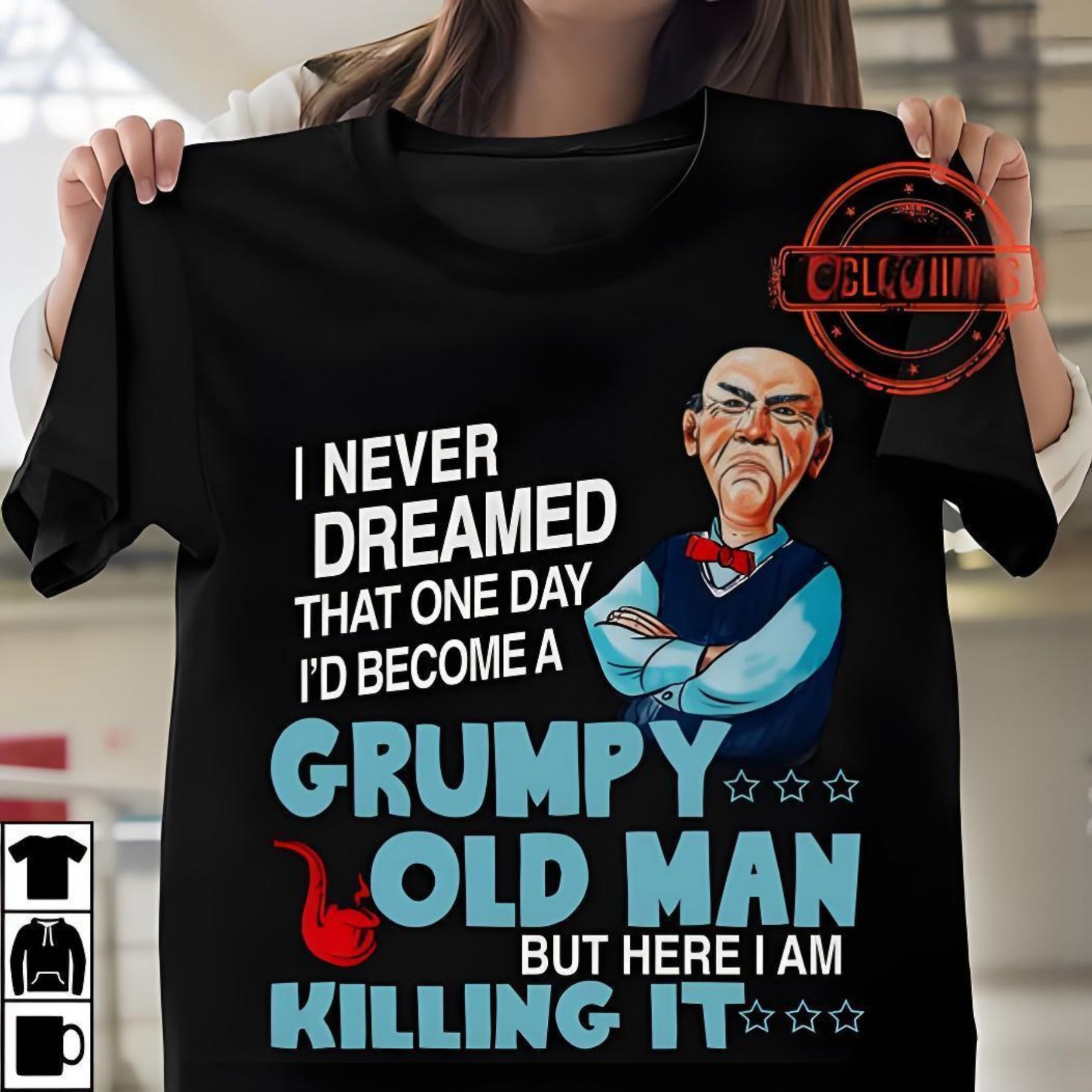 TEMU Unisex Humorous Old Man Printed T-shirt (funny Quote And Cartoon Design) – Black Short-sleeve Crew Neck Summer Style, Casual Essential, Relaxed