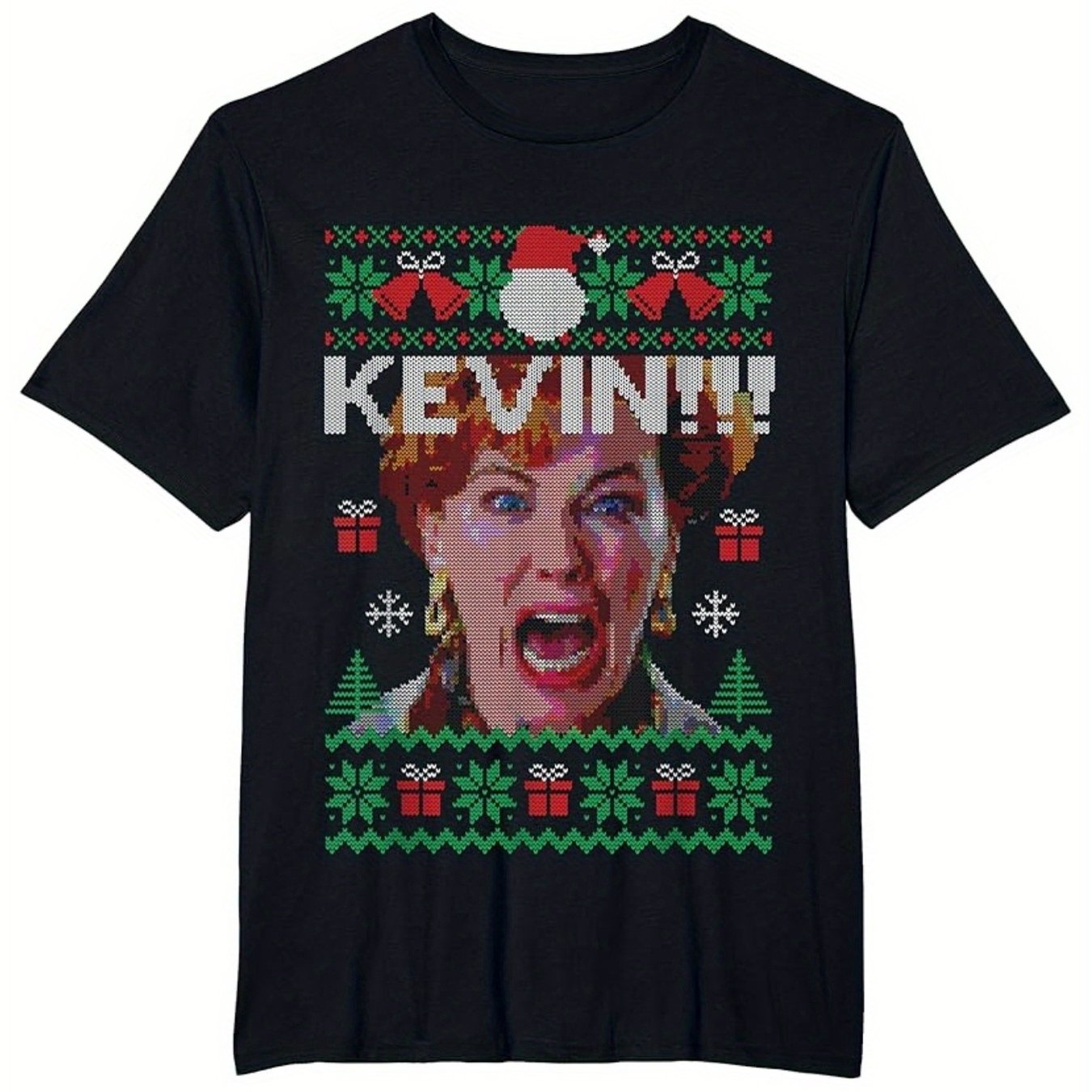 TEMU Men's Fun Ugly Christmas T-shirt Hat Able For Christmas Party Costumes - Humorous Loose-fit Round Neck Tee With Snowflake Print Machine Washable