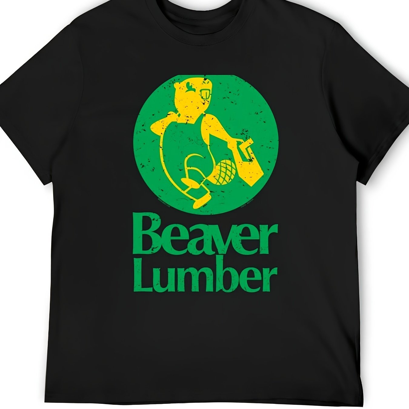 TEMU Men's Heavyweight Sm T Shirt Industrial Lumberjack Graphic Black With Green Accents Big Tall Casual Shirt Everyday Workwear Essential For
