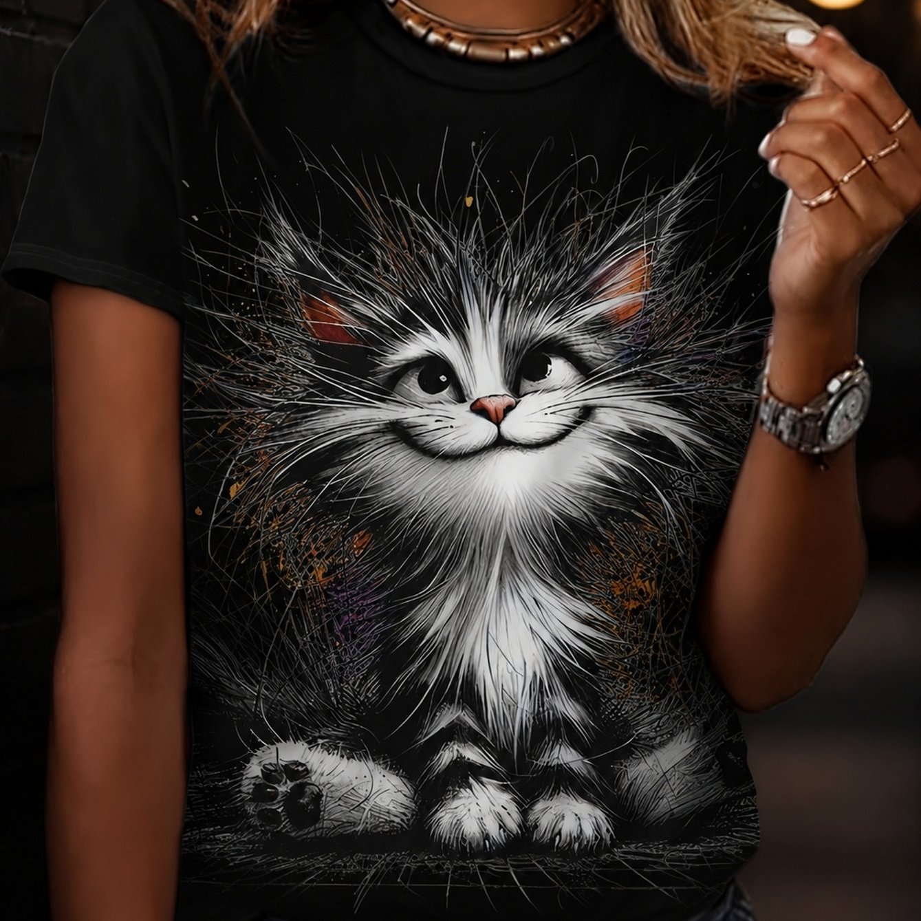 TEMU T-shirt graphique Barbe , Design Amusant et Ludique, Parfait pour des Chats, Coupe Douce et Confortable